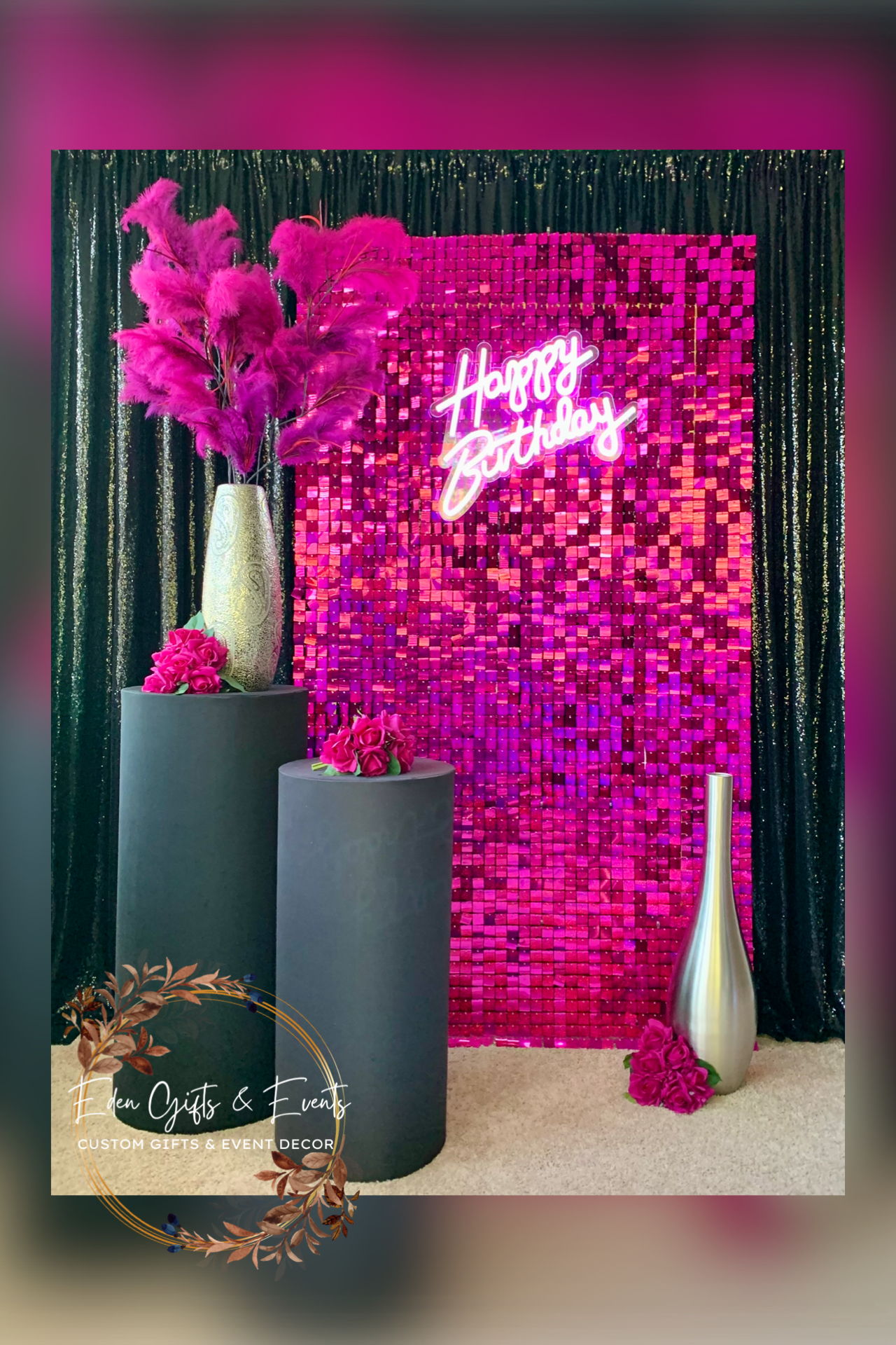 Eden Gifts & Events is your one stop shop for fringe garland and backdrops, balloon garland, columns, and marquees available for local delivery and FREE pick-up. Get your FREE quote NOW!