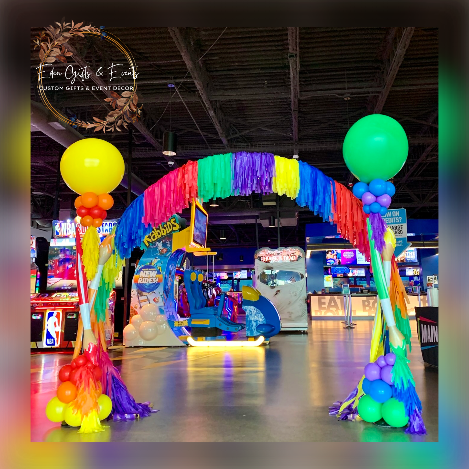 Eden Gifts & Events is your one stop shop for fringe garland and backdrops, balloon garland, columns, and marquees available for local delivery and FREE pick-up.  Get your FREE quote NOW!