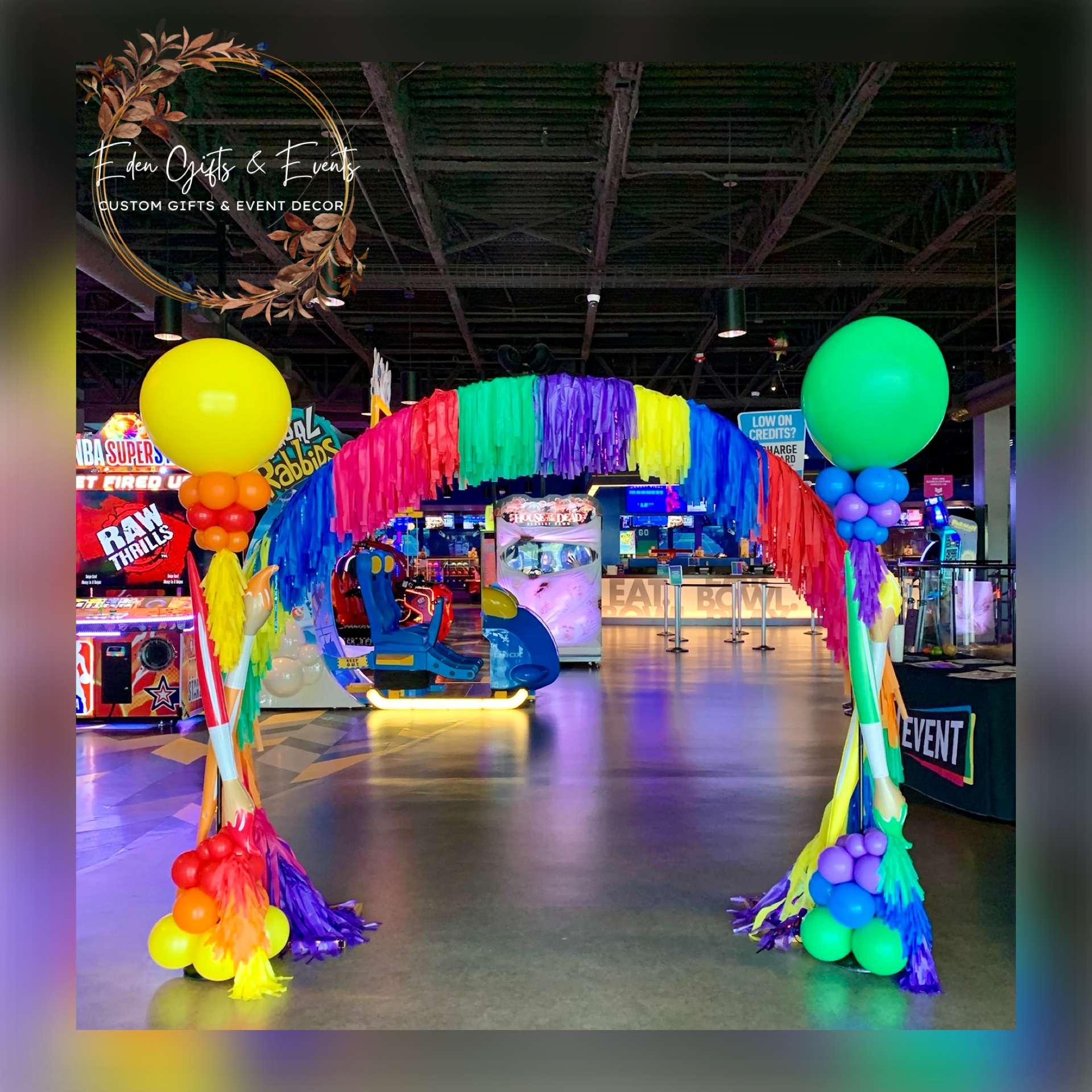 Eden Gifts & Events is Jacksonville's premier destination for custom gifts and event styling.  We offer unique, tailored gifts, stunning event backdrops, and breathtaking balloon installations- including garlands, arches, columns, and marquees.  All 