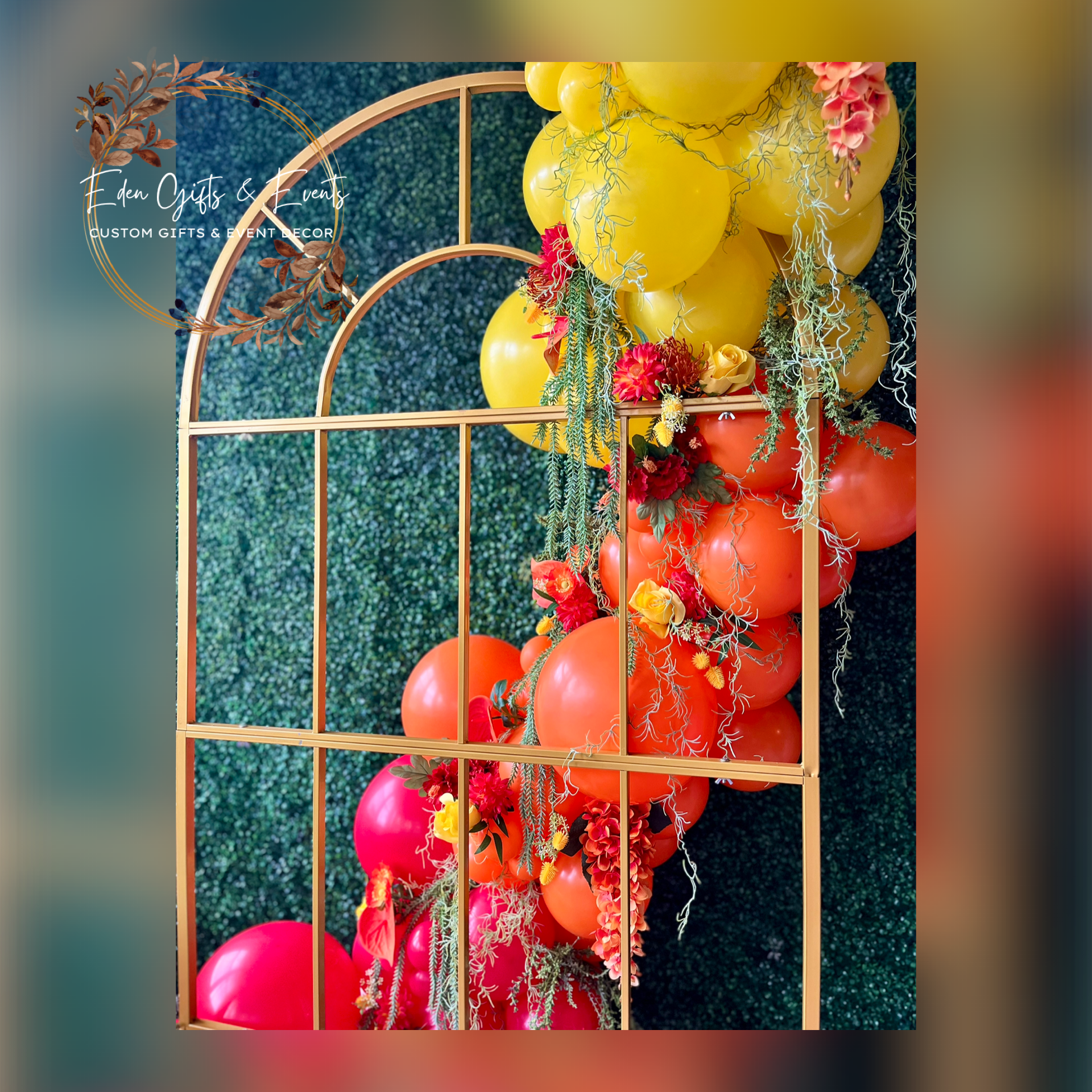 Eden Gifts & Events is Jacksonville's premier destination for custom gifts and event styling.  We offer unique, tailored gifts, stunning event backdrops, and breathtaking balloon installations- including garlands, arches, columns, and marquees.  All 