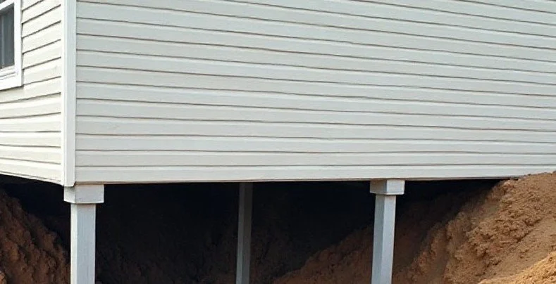 Steel piers supporting a foundation by transferring weight to stable soil