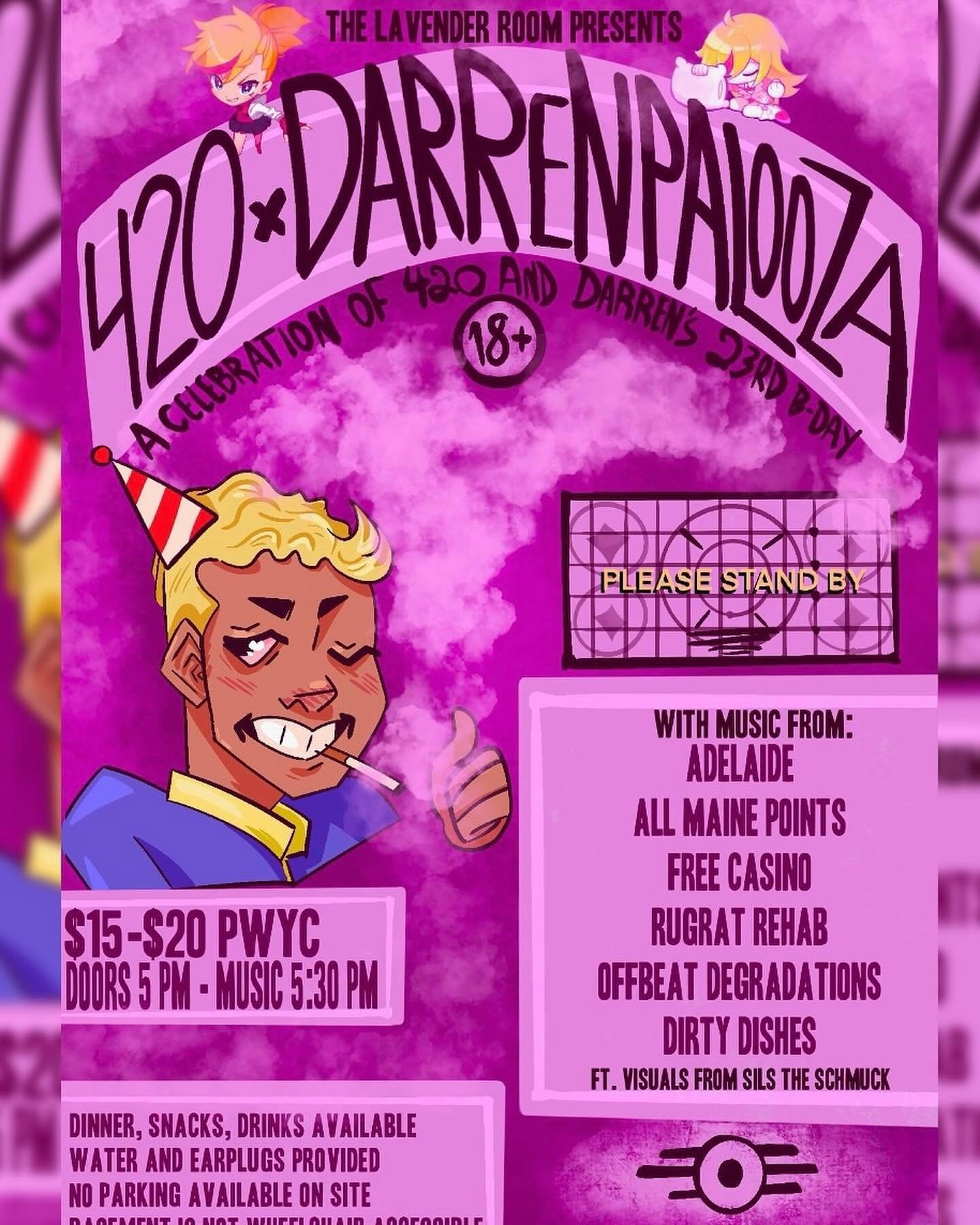 swipe thru for THEE vibe 🔥🤠🔥 me and my friends are playing a sweeeeeeet 420 show this saturday!!! my second 420 show at @lavenderroomny??? possibly too powerful to behold!!! come out and celebrate @_.darrenv._  as the perfect aries sun/scorpio moo