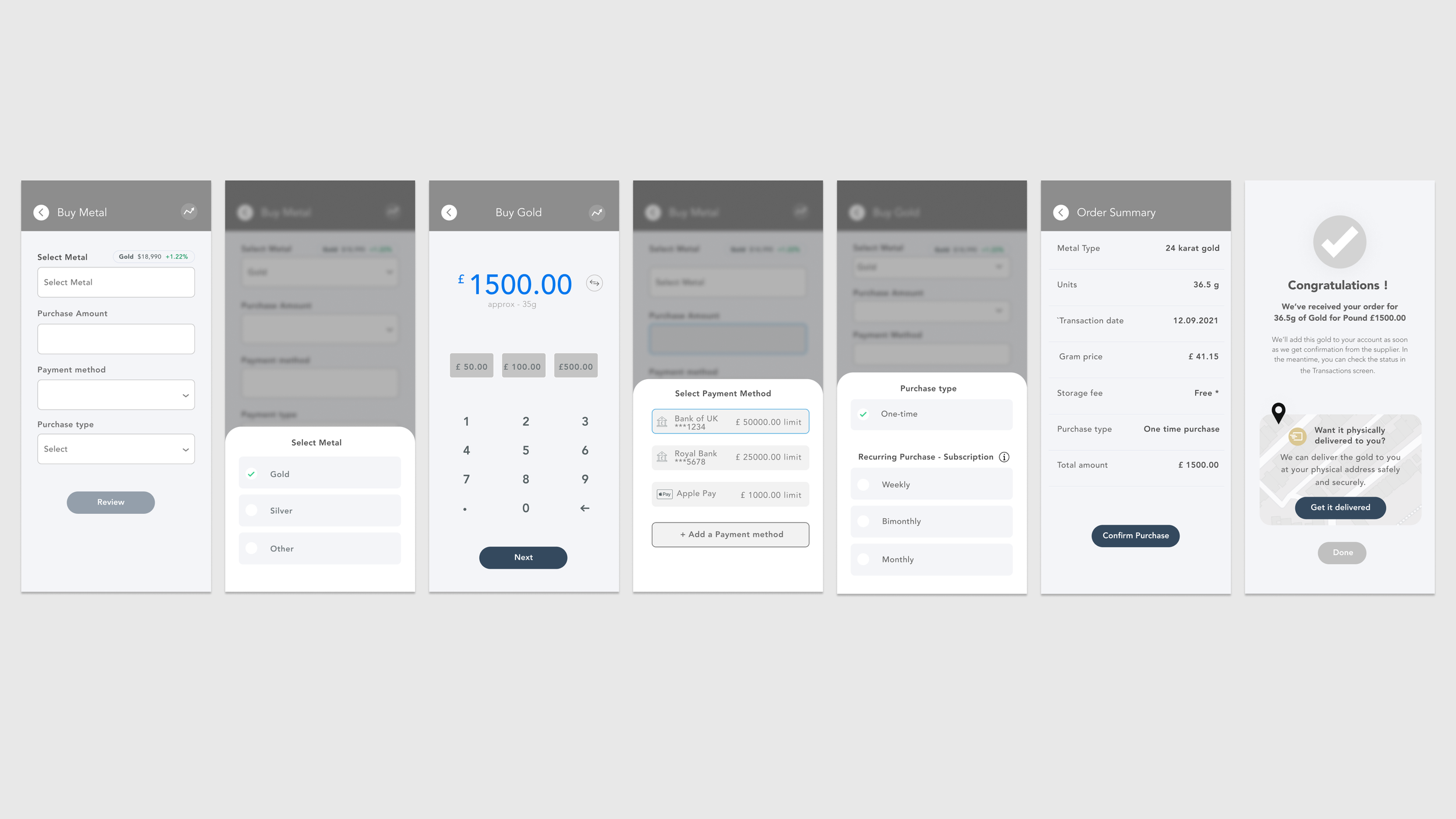 Purchase flow wireframes