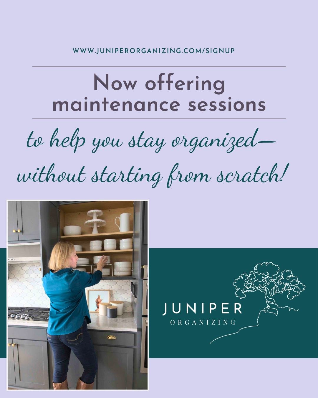 ✨ NEW: Home Organizing Maintenance Packages ✨
 If we&rsquo;ve worked together in the past and your space is starting to slide, I&rsquo;ve got you. These new packages are designed for existing clients who need a little support to stay on track.
You ch
