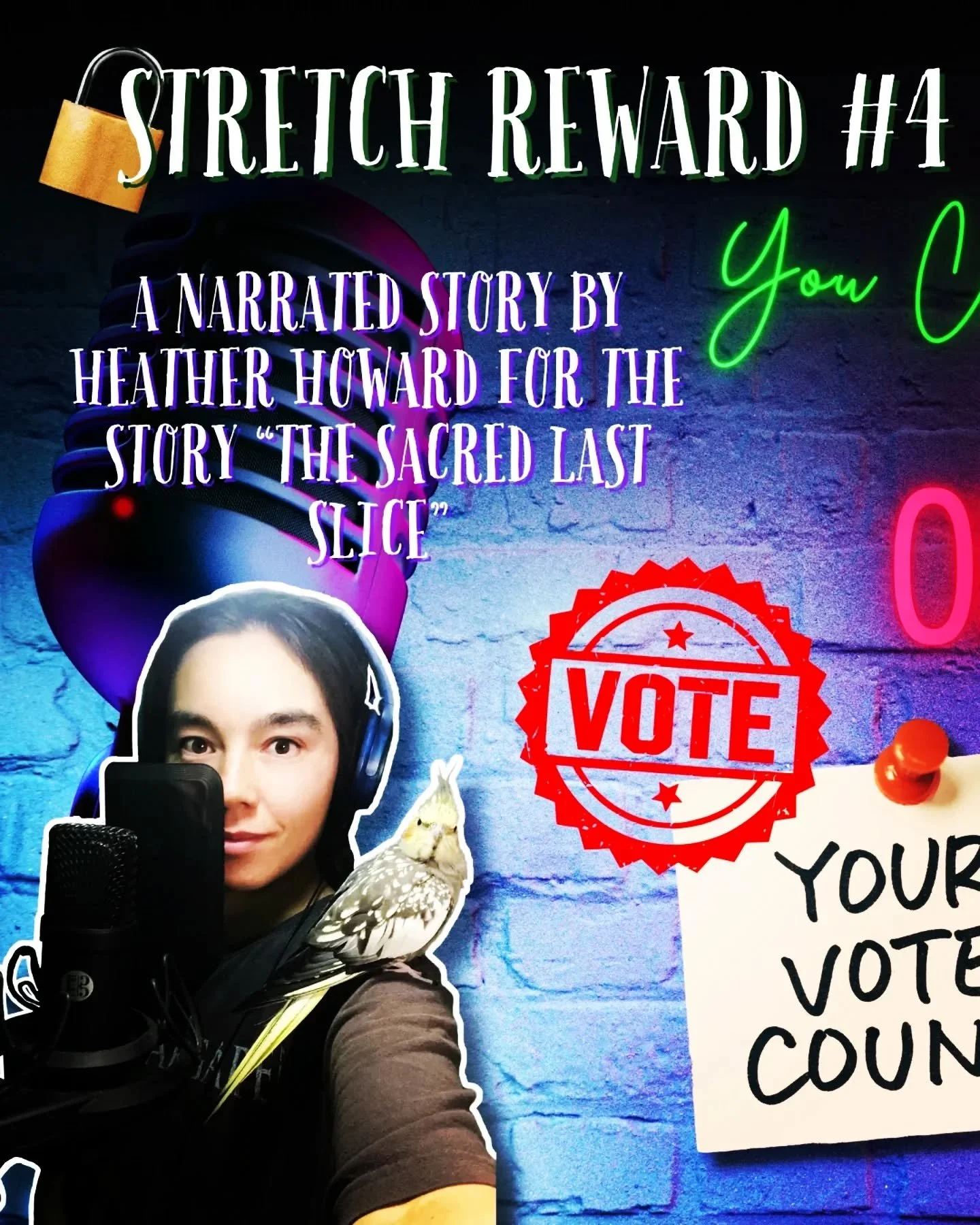 STRETCH REWARD #4
.
Which sense would you like to reward?
.
👂 or 👁 
.
The two options for our next Stretch Reward are: 
.
🎙 The story &quot;The Sacred Last Slice&quot; narrated by @heatherhowardvoice 

Or

🎨 A bonus illustration from the story &q