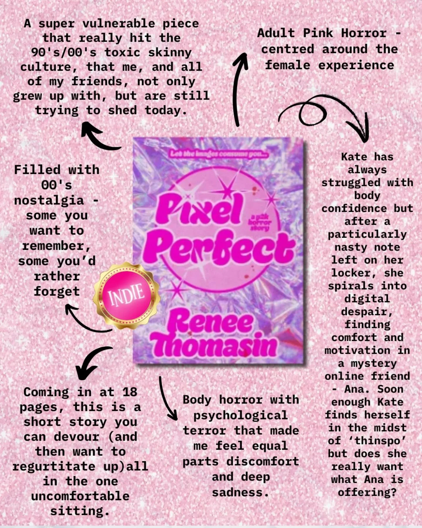 🪞 PIXEL PERFECT🪞 by @reneewritesdeliciously 
.
This pink short hit me in my teenage feels.
.
Growing up on the 90s and 00s as a female was being constantly sexualised, compared, weighed down and eaten up by everything from magazines to music videos