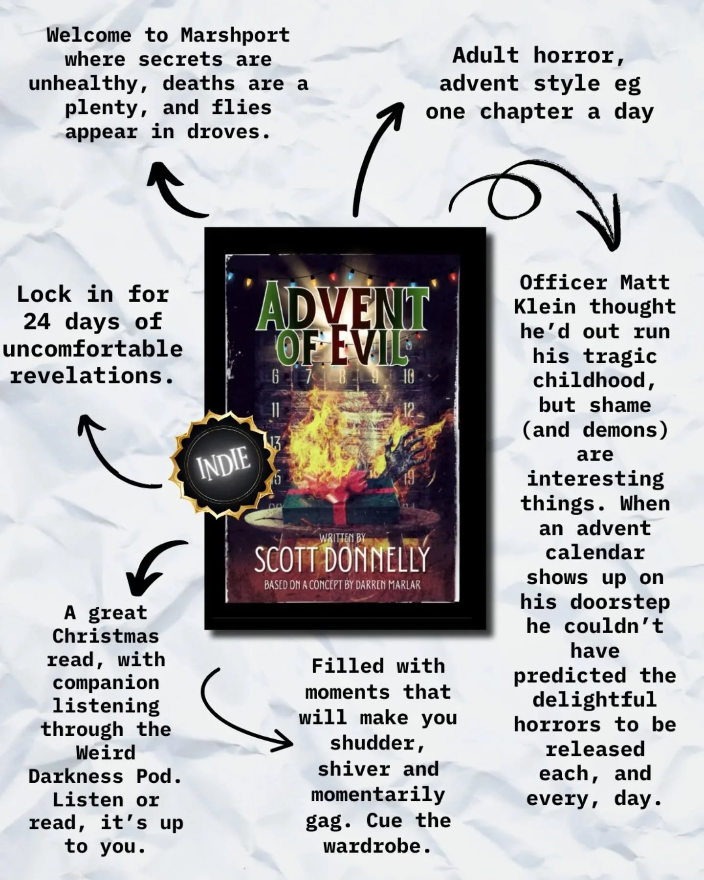 📅 ADVENT OF EVIL 📅  by @scottdonnelly_author based on a concept by Darren Marlar of @weirddarknesspod
.
My first advent style book. A chapter a night felt very easily achievable and like my own little treat to read curled up in bed. I did however f