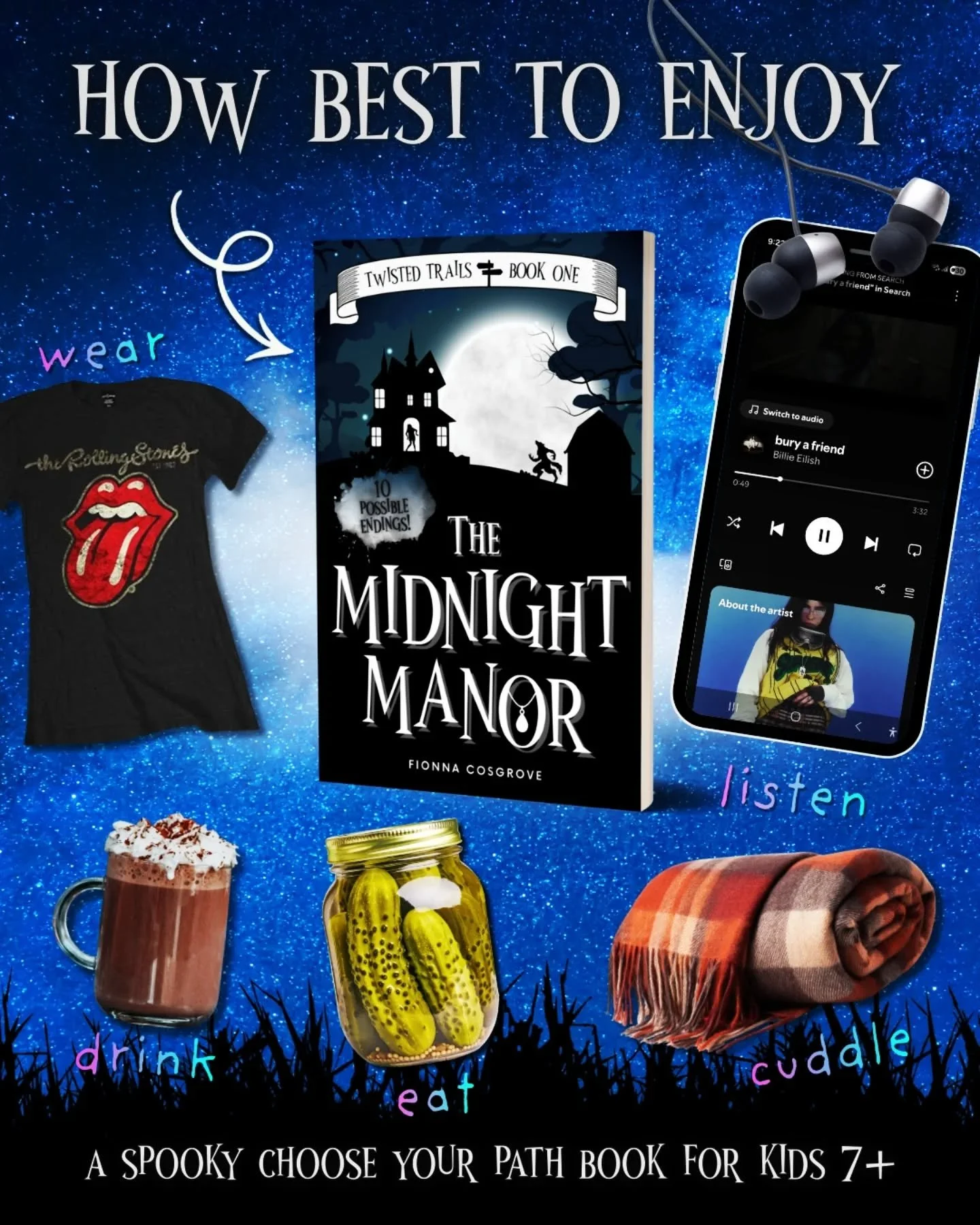 🧟&zwj;♂️ THE MIDNIGHT MANOR 🧟&zwj;♂️ 
.
Book one in the Twisted Trails series. If you or a child you know is about to dabble in the Midnight Manor, my reocmmendations are:
.
1. Wear: comfy band shirt that allows full movement to run, fight and trem