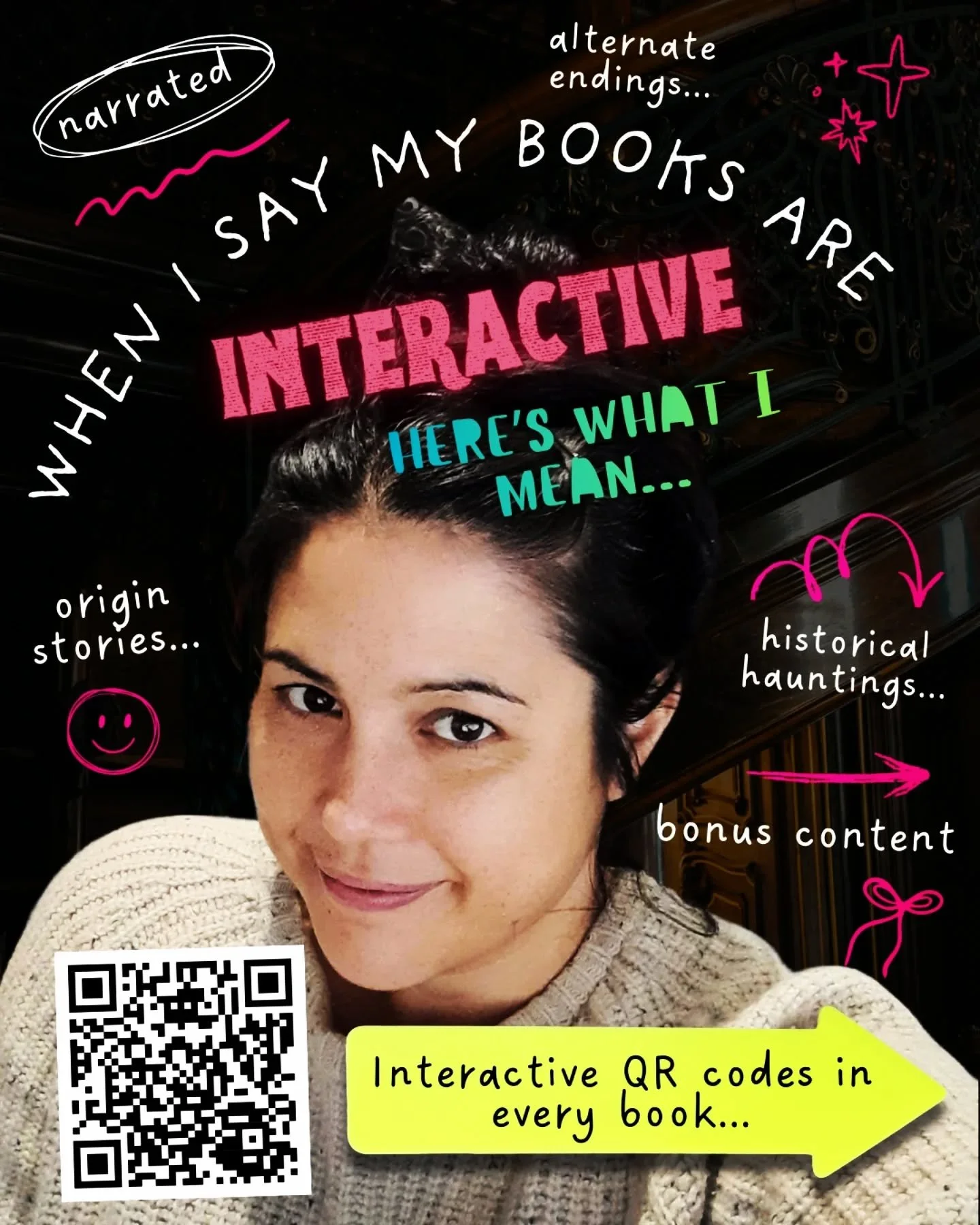 📖 When I say my books are interactive, here's what I mean:
.
Bonus endings
Bonus origin stories
Narrated stories
Fact sheets
Book recommendations
Movie recs
Historical recountings
Haunted pasts
Links to learn more from museums
Video links
TV show re