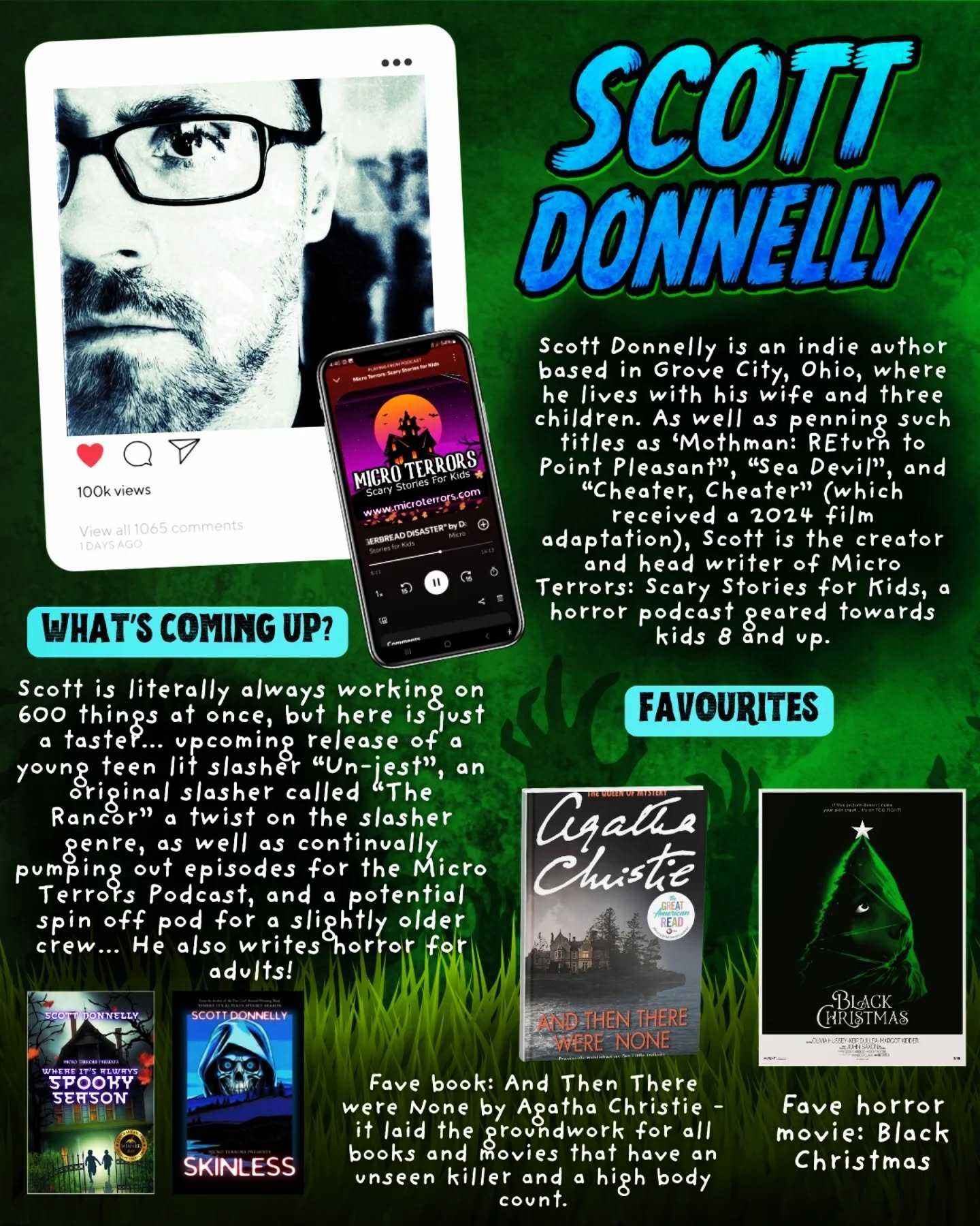 Meet @scottdonnelly_author 🔪  purveyor of cryptids 👣, lover of aliens 🛸, and general believer in all of the things 🪓. With a mammoth collection of adult horror titles under his belt, he is also the creator and writer of the @microterrors podcast,