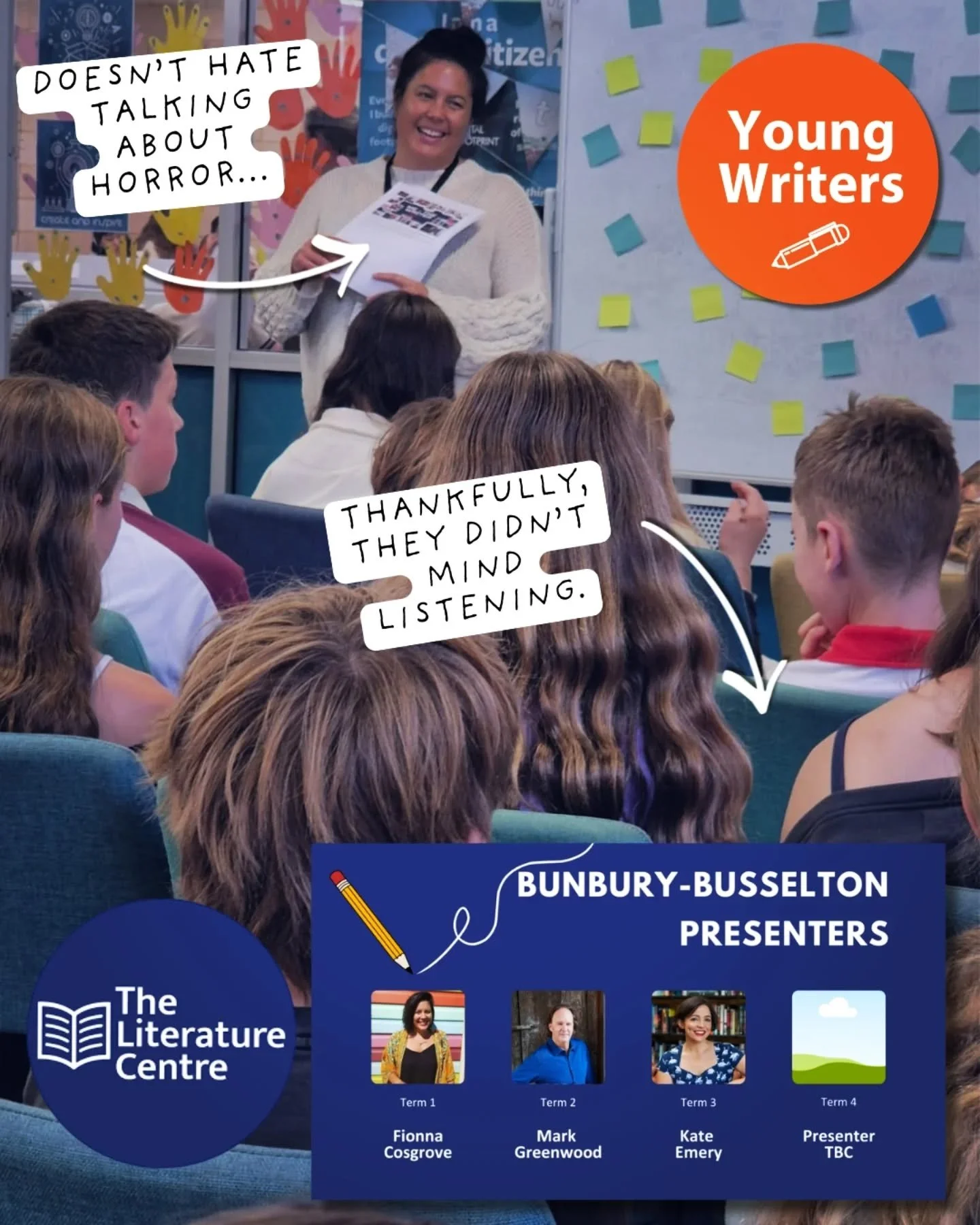 I spent the beginning of this week down in Bunbury and Busselton running 🔪  Horror writing workshops for the @theliteraturecentre Young Writers Program.
.
Its an awesome program that brings a variety of writers to students across WA, both regional a