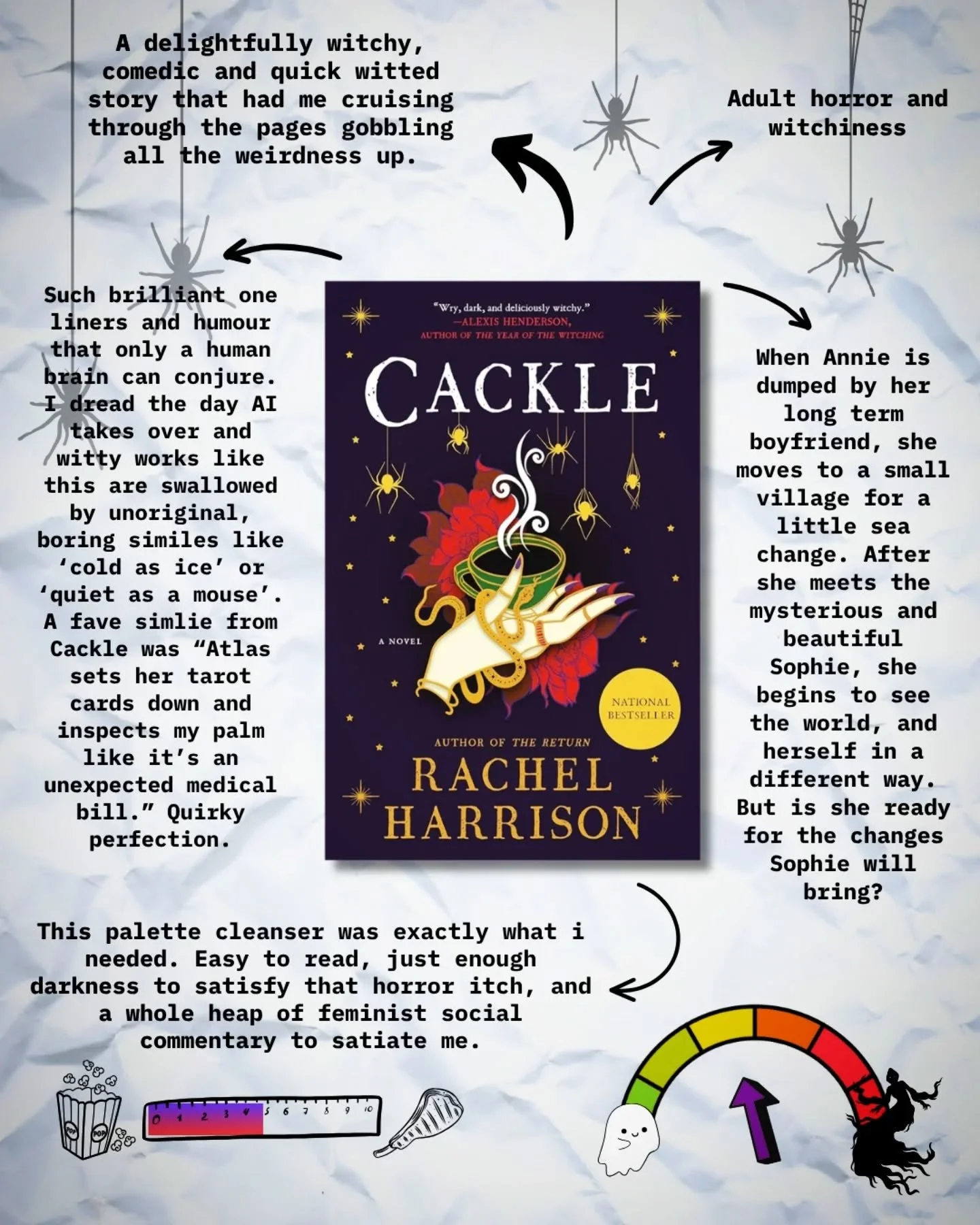 🔮 Cackle 🔮 by Rachel Harrison
.
I know im clearly behind on the Harrison train, and definitely behind on Cackle, but I think, like most books, it just happened to come at the perfect time.
.
Deliciously witty and gorgeously crafted, it was such an 