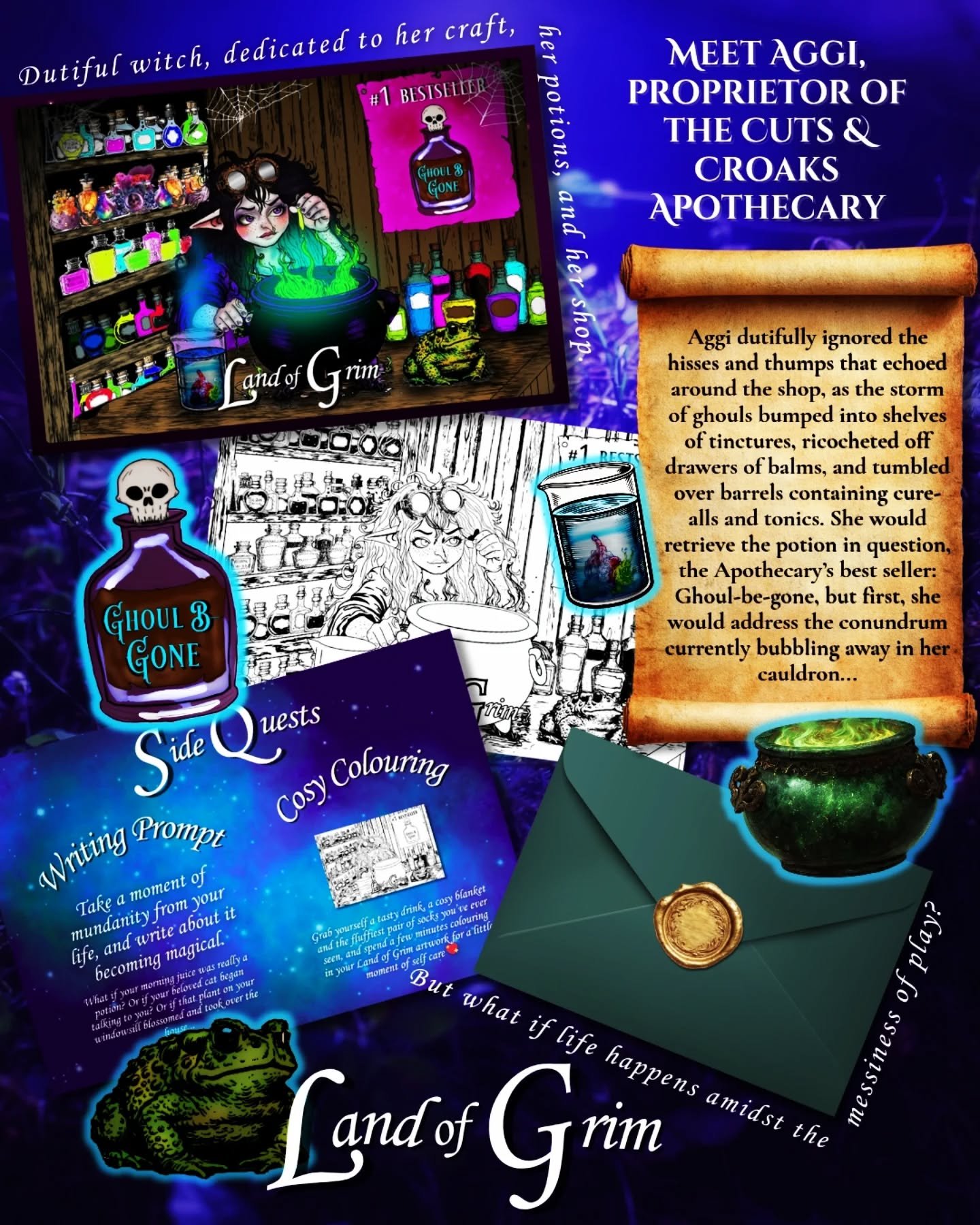 🧪 THE LAND OF GRIM 🧪
.
Should I be giving all of @grimpoppydesign artwork away? Im not sure. But i figure two months worth of artwork isnt necessarily ALL of it. Plus, there's still a whole story to read.
.
Im still figuring out how I approach this