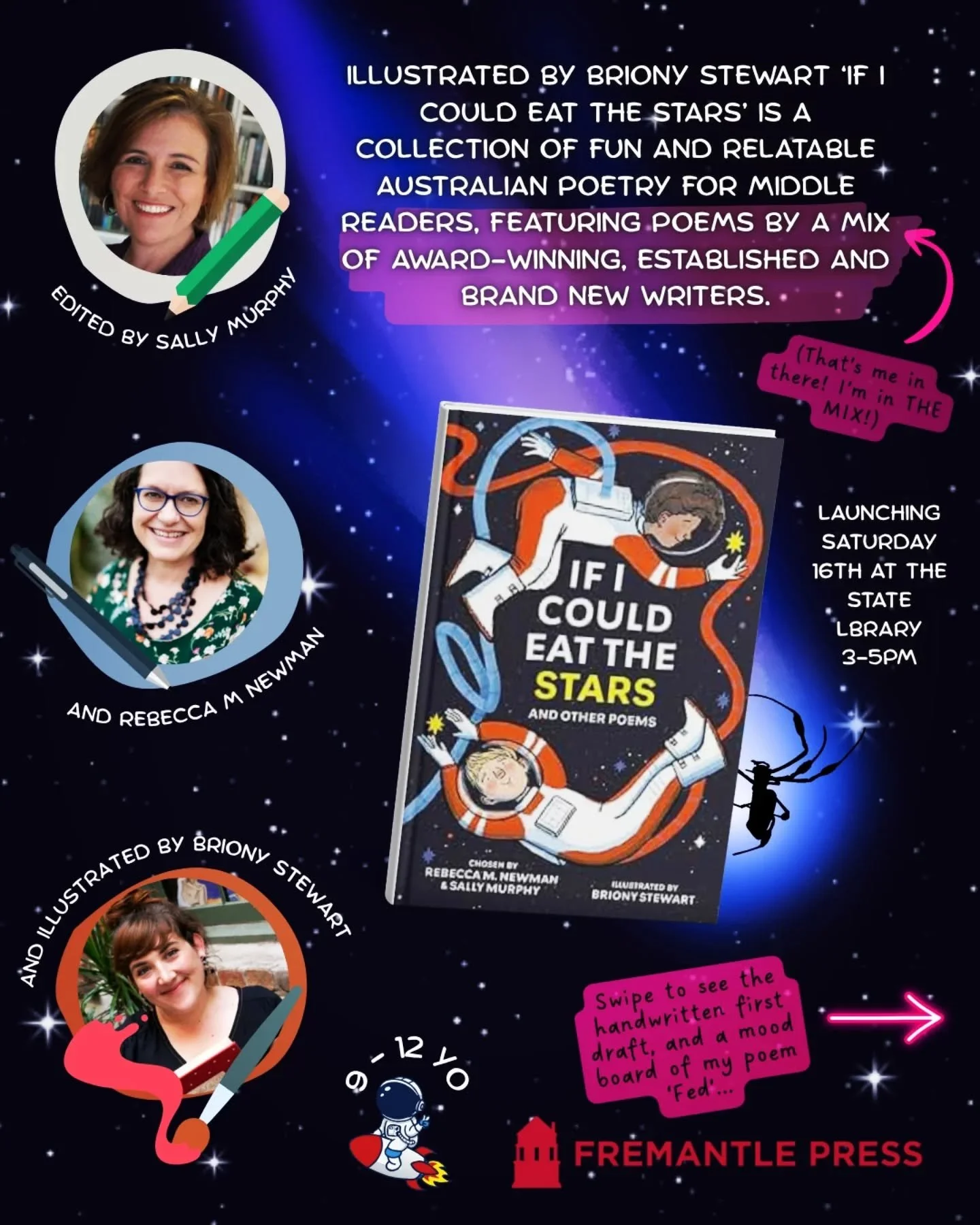🌟 IF I COULD EAT THE STARS and other poems ⭐️ edited by @sallymurphyauthor and @rebeccanewmanbooks and illustrated by @briony_stewart
.
This beauty contains a collection of poems from West Aussie authors, featuring everything from haikus to free ver