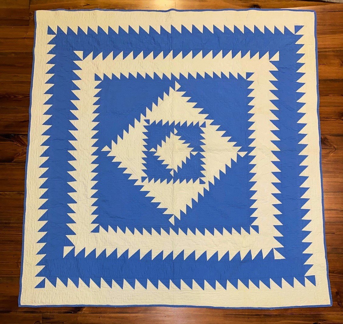 Sawtooth Quilt, Blue & White, 70" x 71"