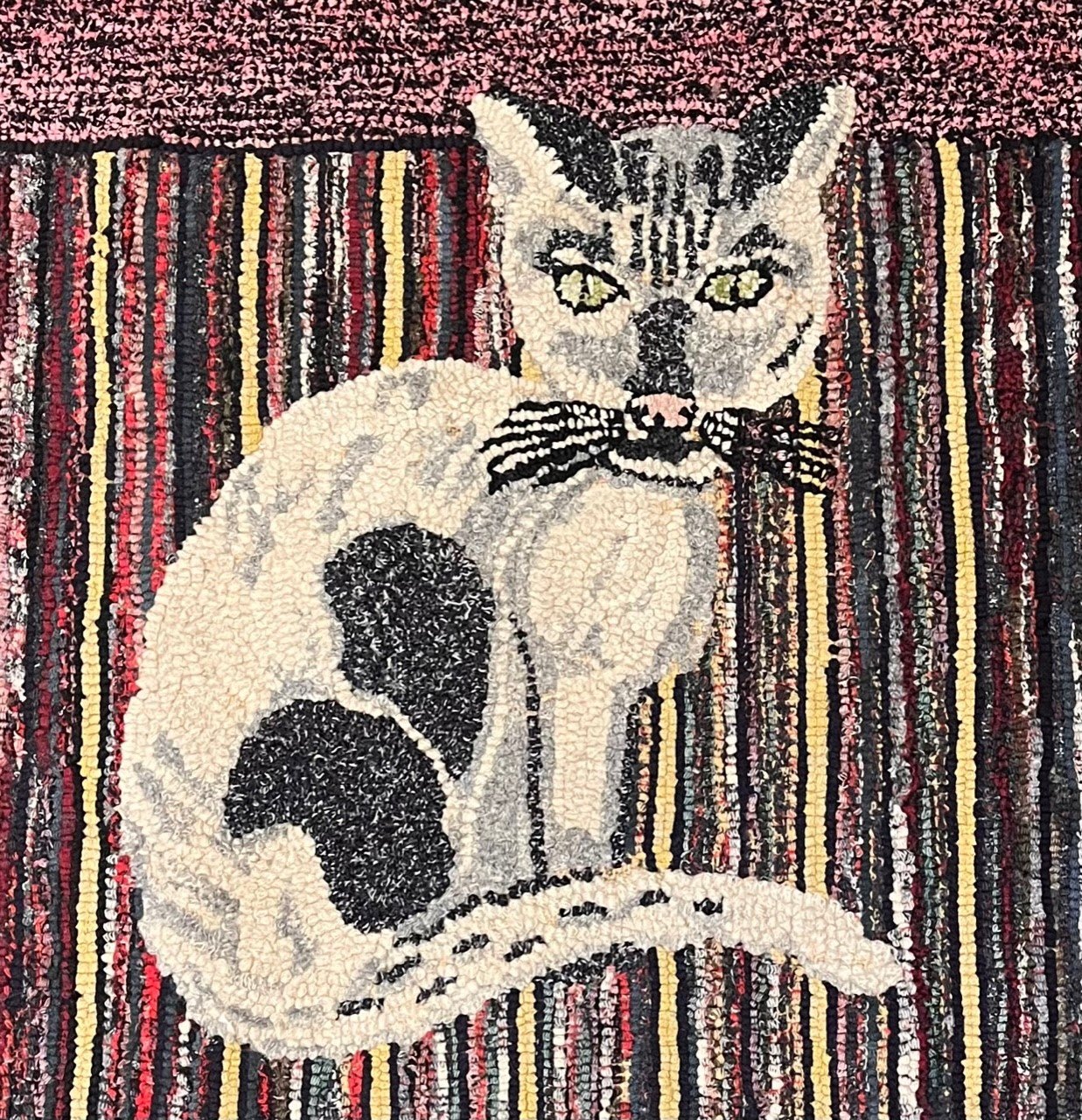 Vermont's "Caswell Carpet Cat" Folk Art Hand-Hooked Rug, Illinois, Early 1900s