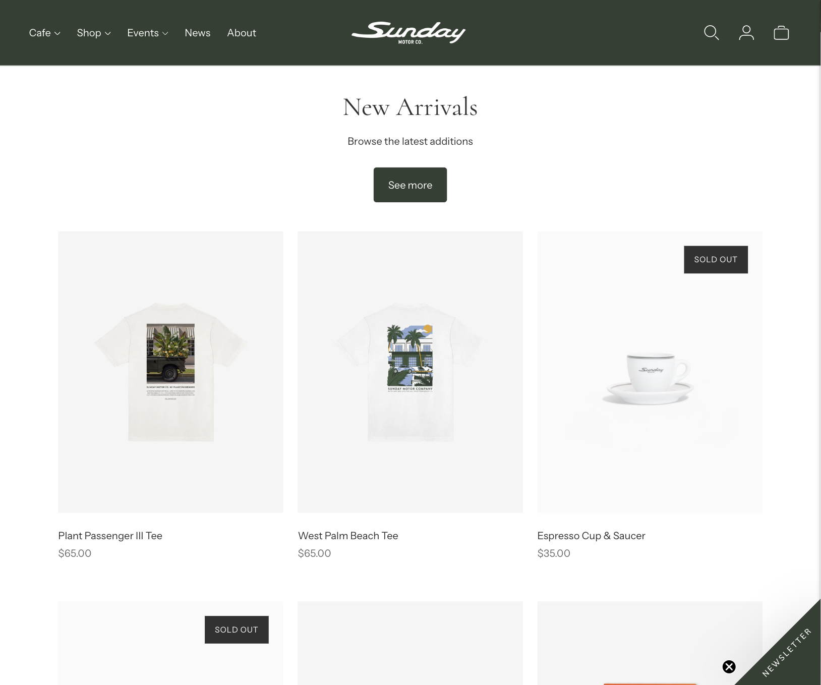 Sunday Motor Co - WPB - Website showing their merch.