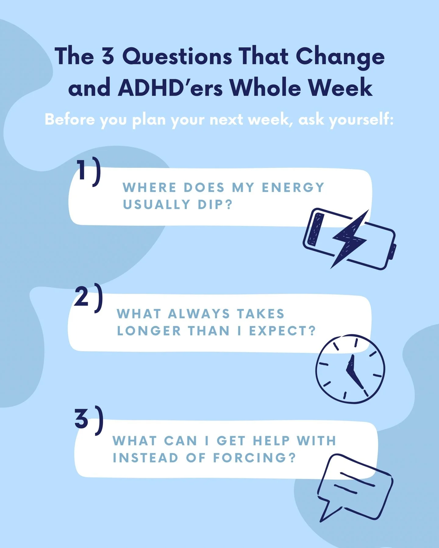 If your weeks keep blowing out&hellip; it&rsquo;s probably not because you&rsquo;re lazy.

It&rsquo;s because you&rsquo;re planning like you have unlimited energy, perfect time estimation, and zero support.

ADHD brains don&rsquo;t work like that.

B
