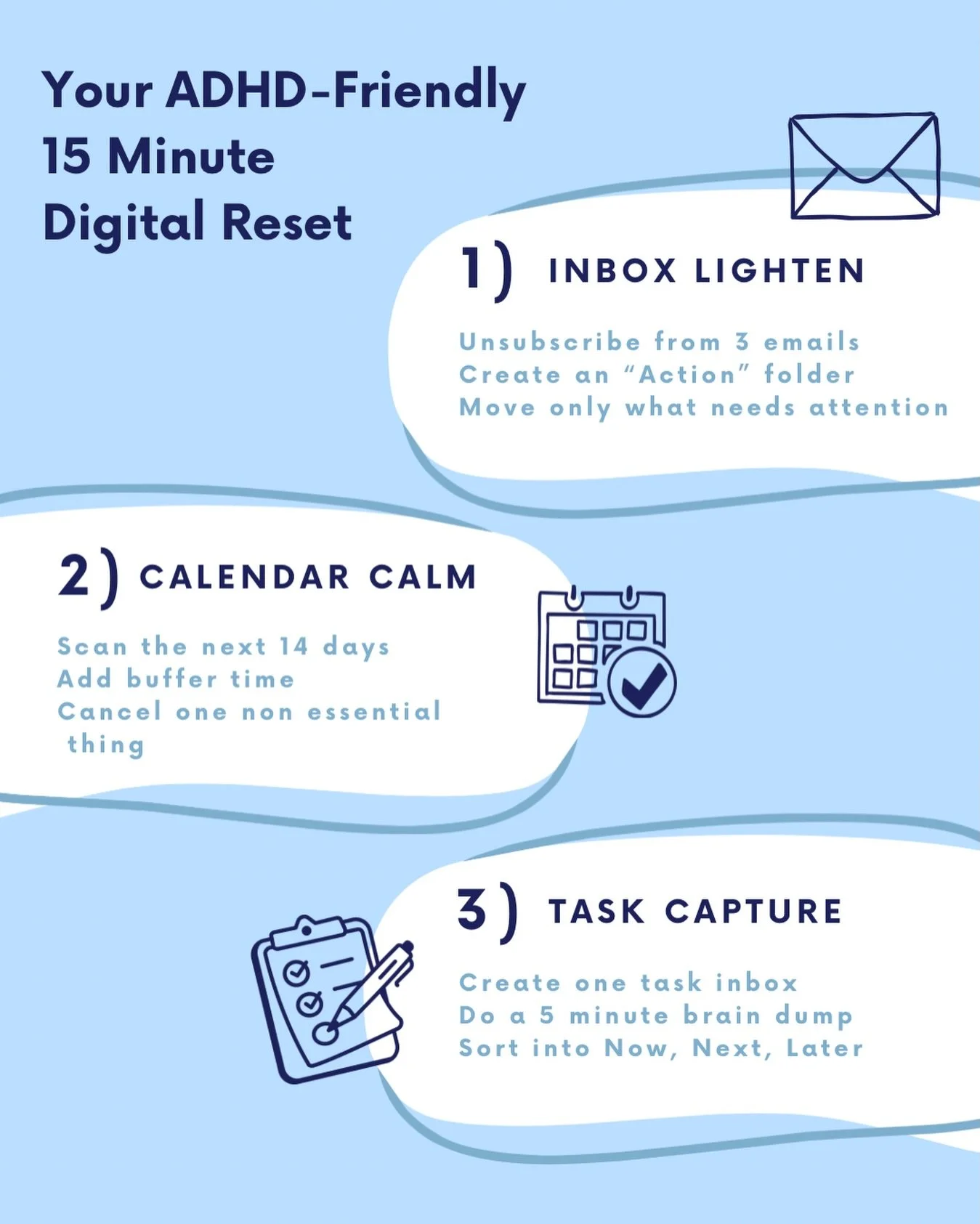 ADHD brains don&rsquo;t just get overwhelmed by big tasks. 💡

They get overwhelmed by unfinished loops.

👉 Unread emails
👉 Vague plans in the calendar
👉 Random tasks floating around in your head

Your brain keeps trying to track them all at once.