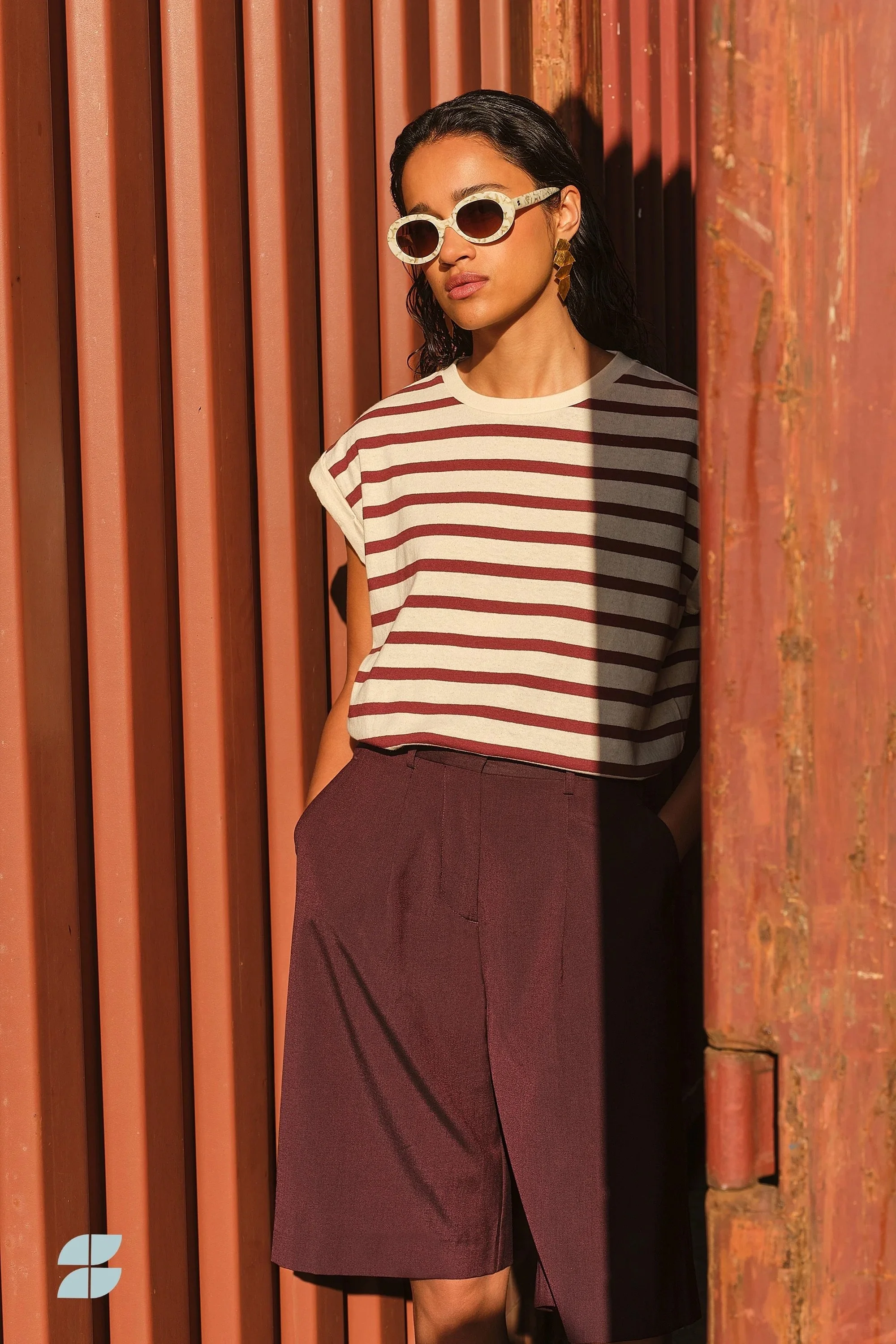 By Bar Shirt Tobi in Burgundy / White Striped