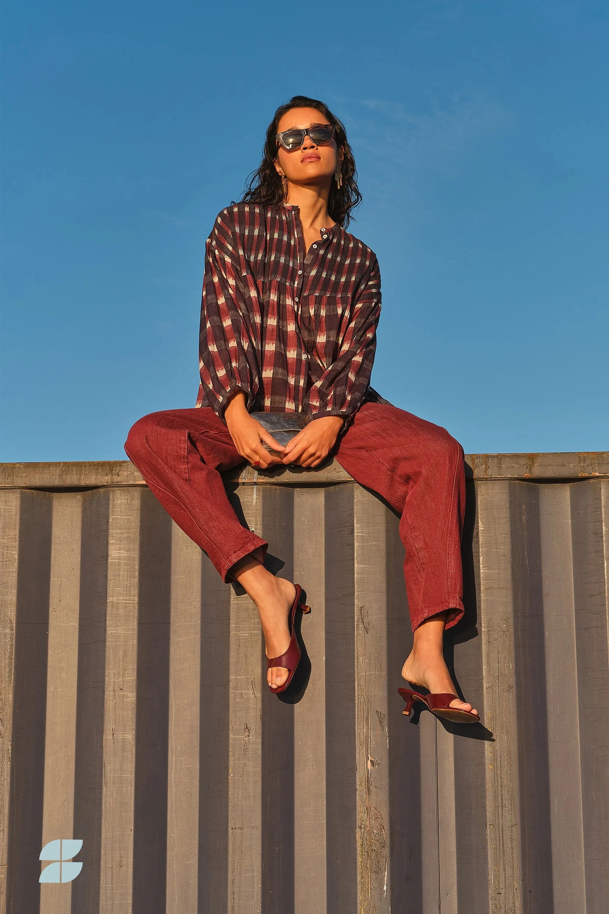 By Bar Bluse Mine in Burgundy Ikat Print