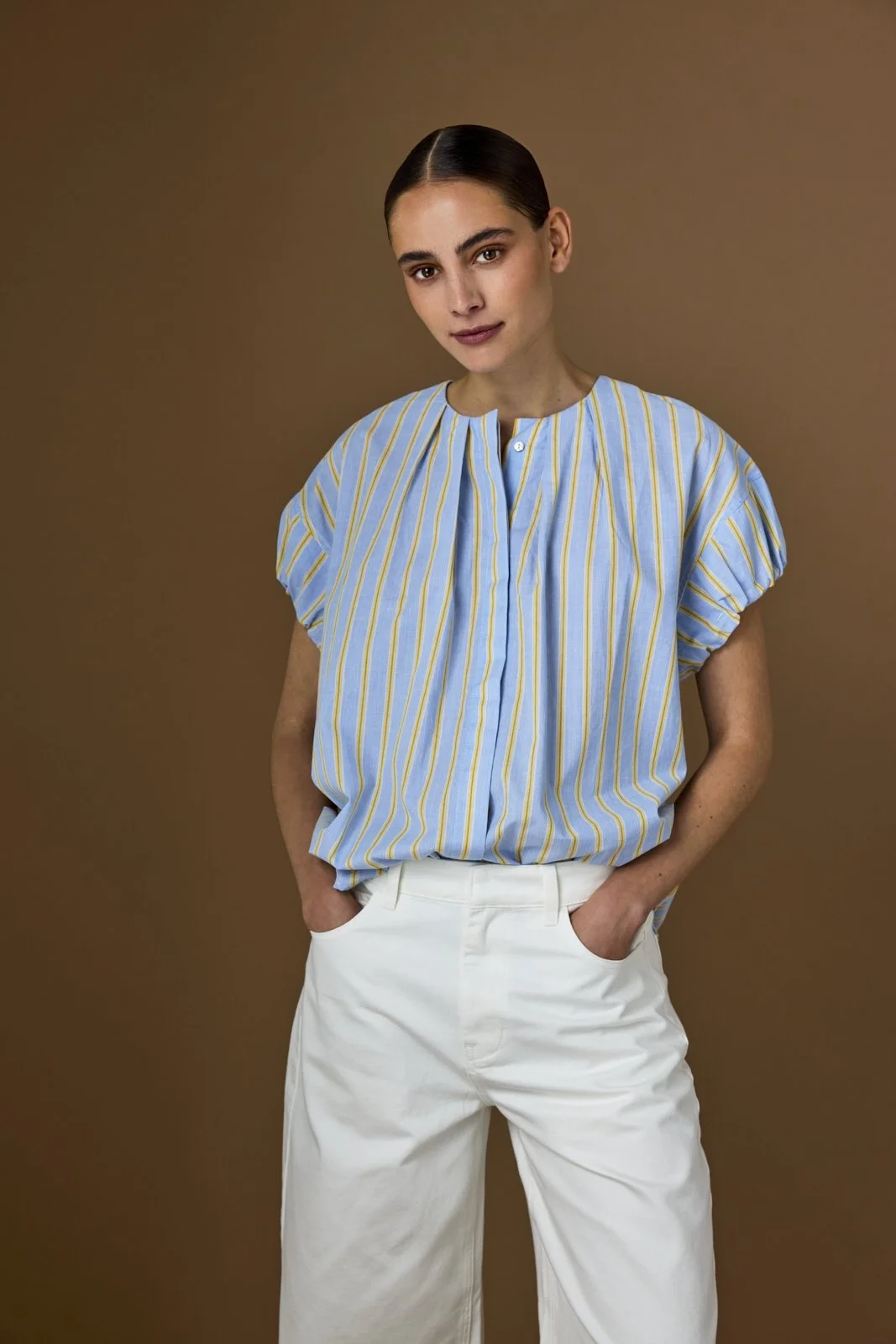 JC Sophie Bluse Leonie in Light Blue / Yellow Striped