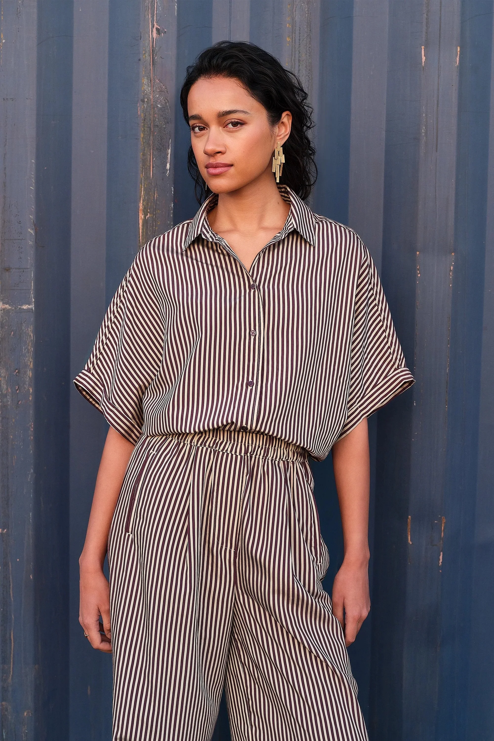 By Bar Bluse Sunny in Burgundy Stripe