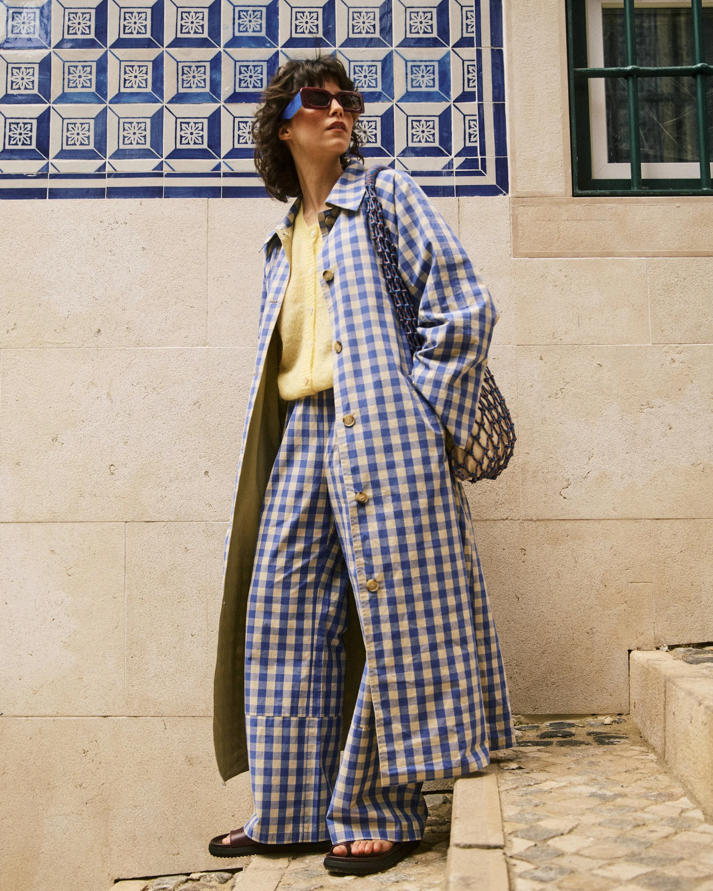 FRNCH Hose in Blue / Beige Checked