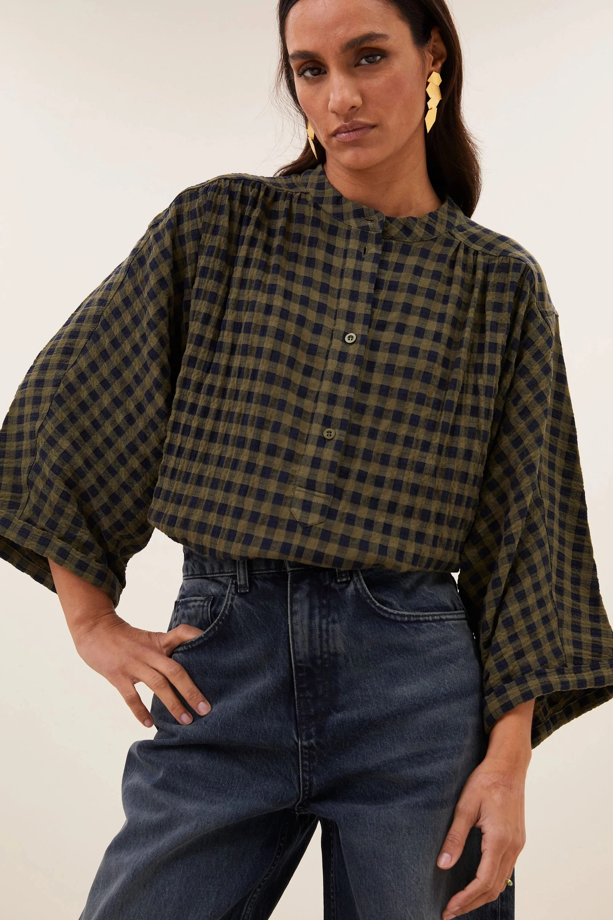 By Bar Bluse Jess in Olive Checked