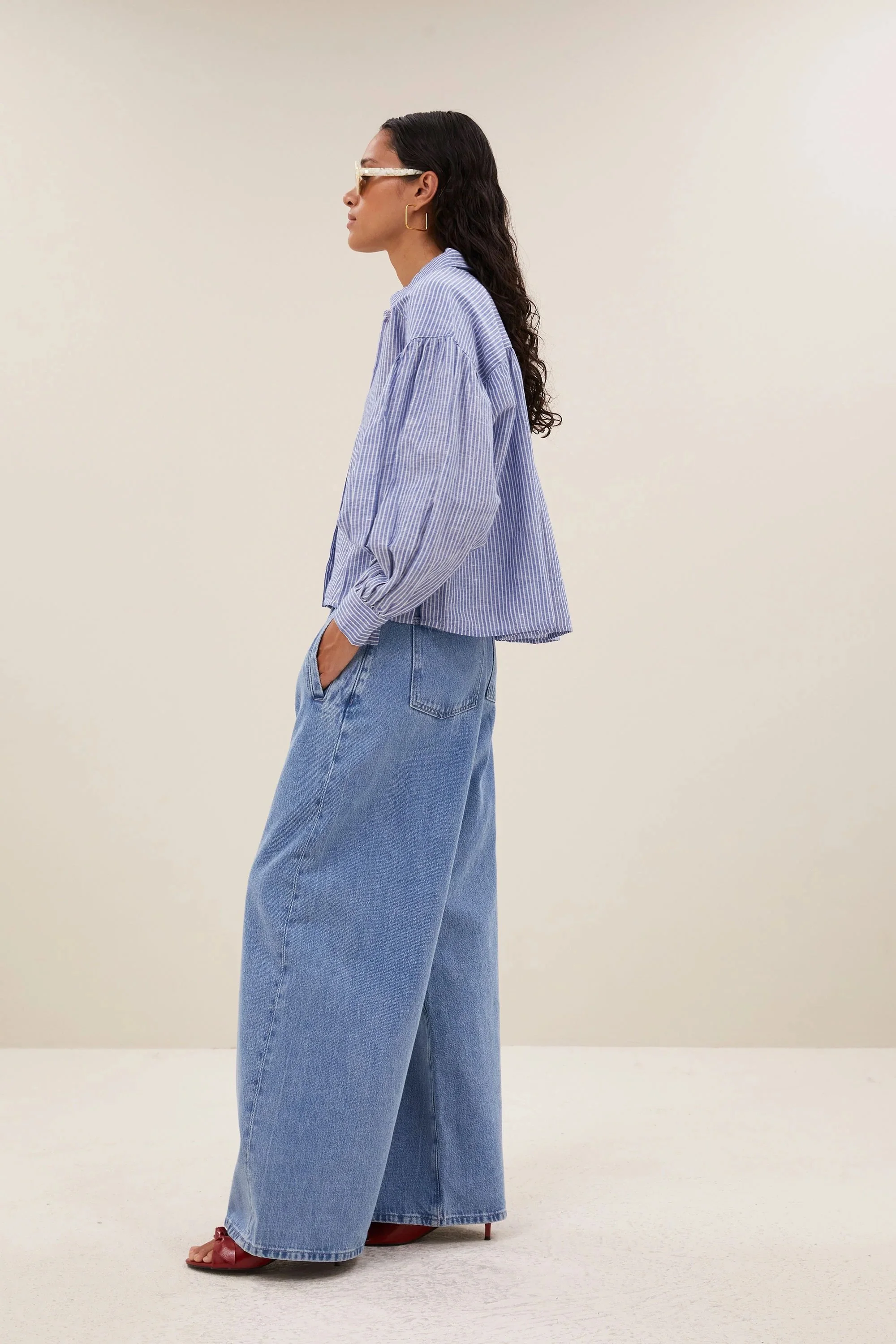 By Bar Leinenbluse Sarah in Blue / White Striped