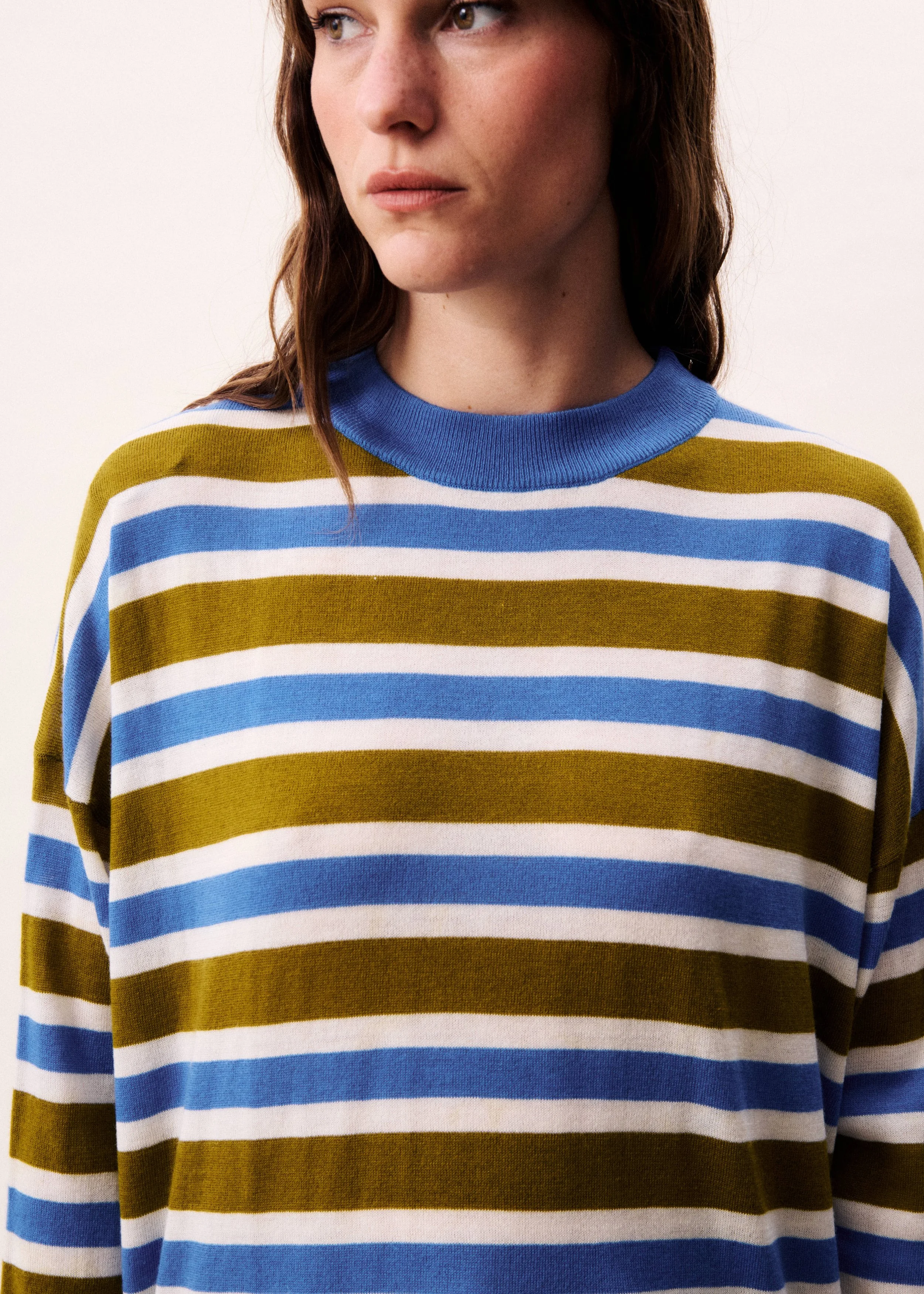 FRNCH Pullover in Khaki / Blue Striped