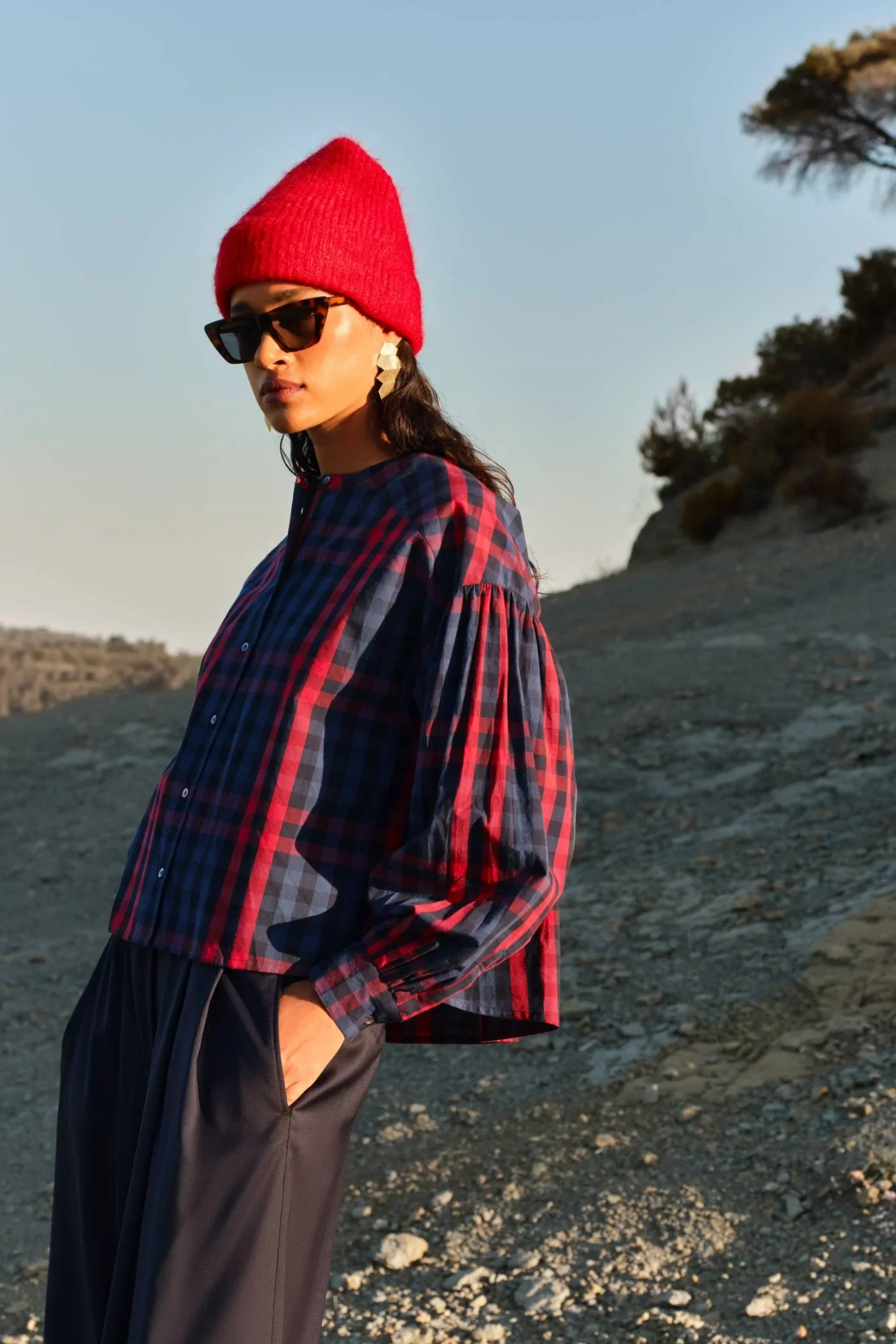 By Bar Bluse Ella in Red Check