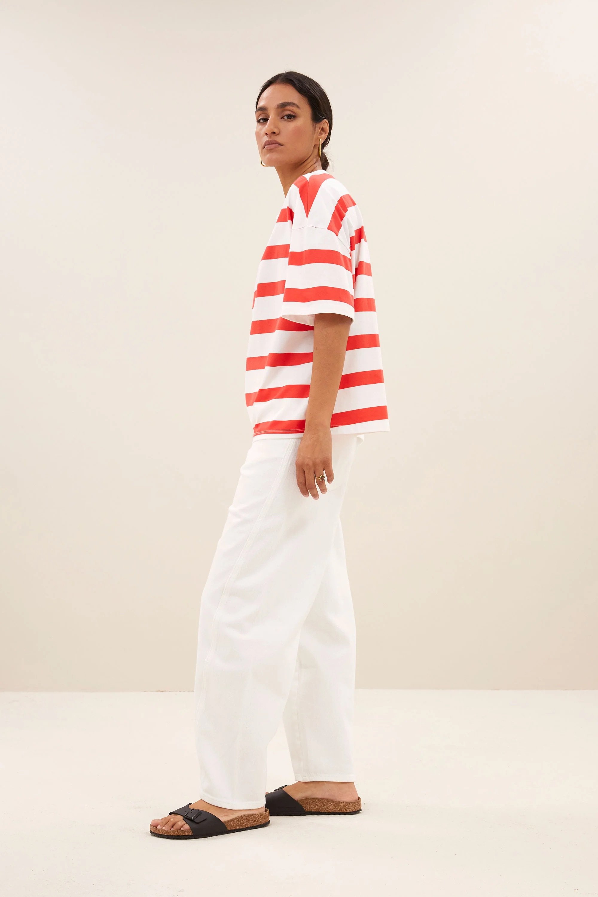 By Bar Shirt Jade Striped in Red / White