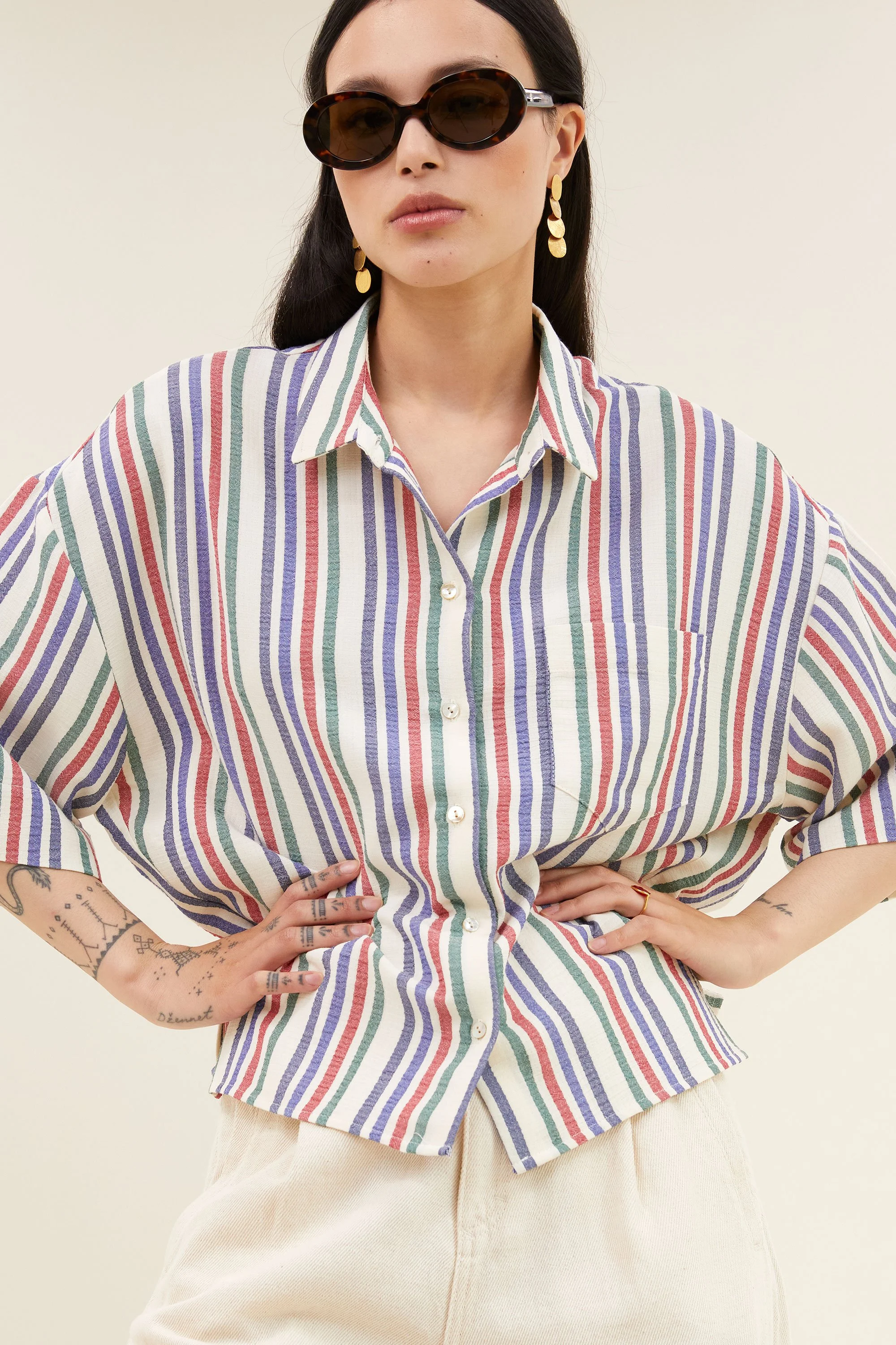 By Bar Bluse Pilar in Multi Stripe