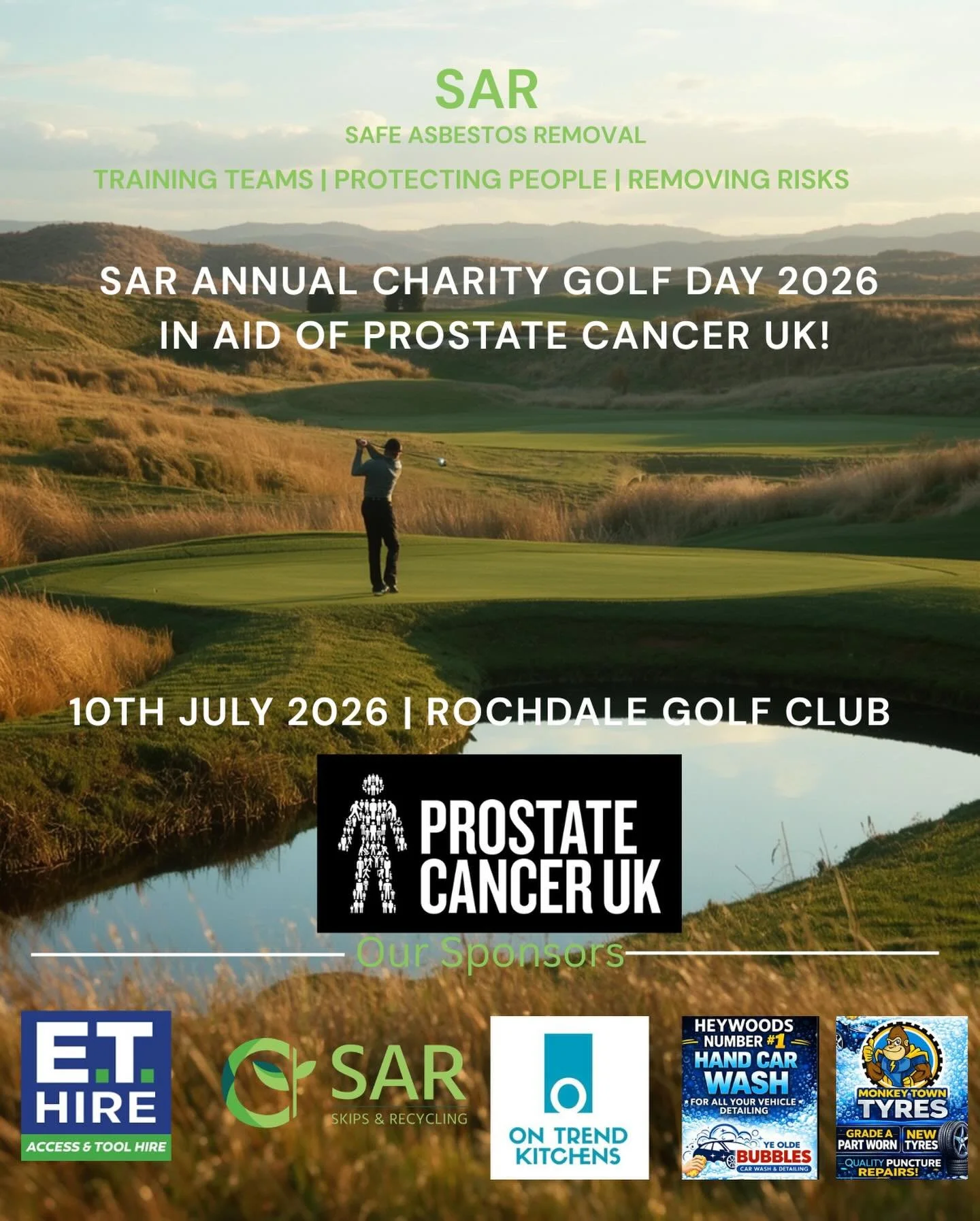⛳ SAR Annual Charity Golf Day 2026

Join us for an incredible day on the course, all in support of a fantastic cause 💙

📍 Rochdale Golf Club
📅 10th July 2026

Enjoy a full day of golf, great company, and friendly competition, followed by an evenin
