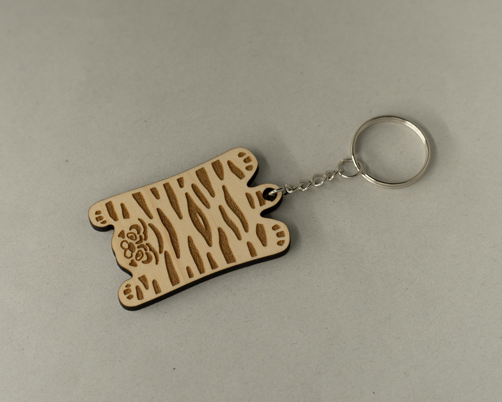 Wood Tiger Rug Keychain