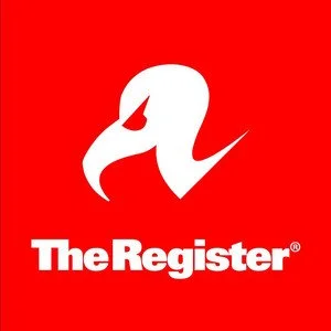The logo of The Register featuring a stylized white swan head on a red background with the company name in white.