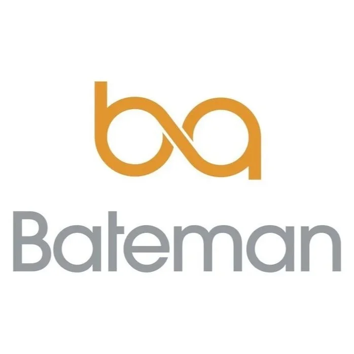 The Bateman logo with the letters 'b' and 'a' stylized in orange above the word 'Bateman' in gray.