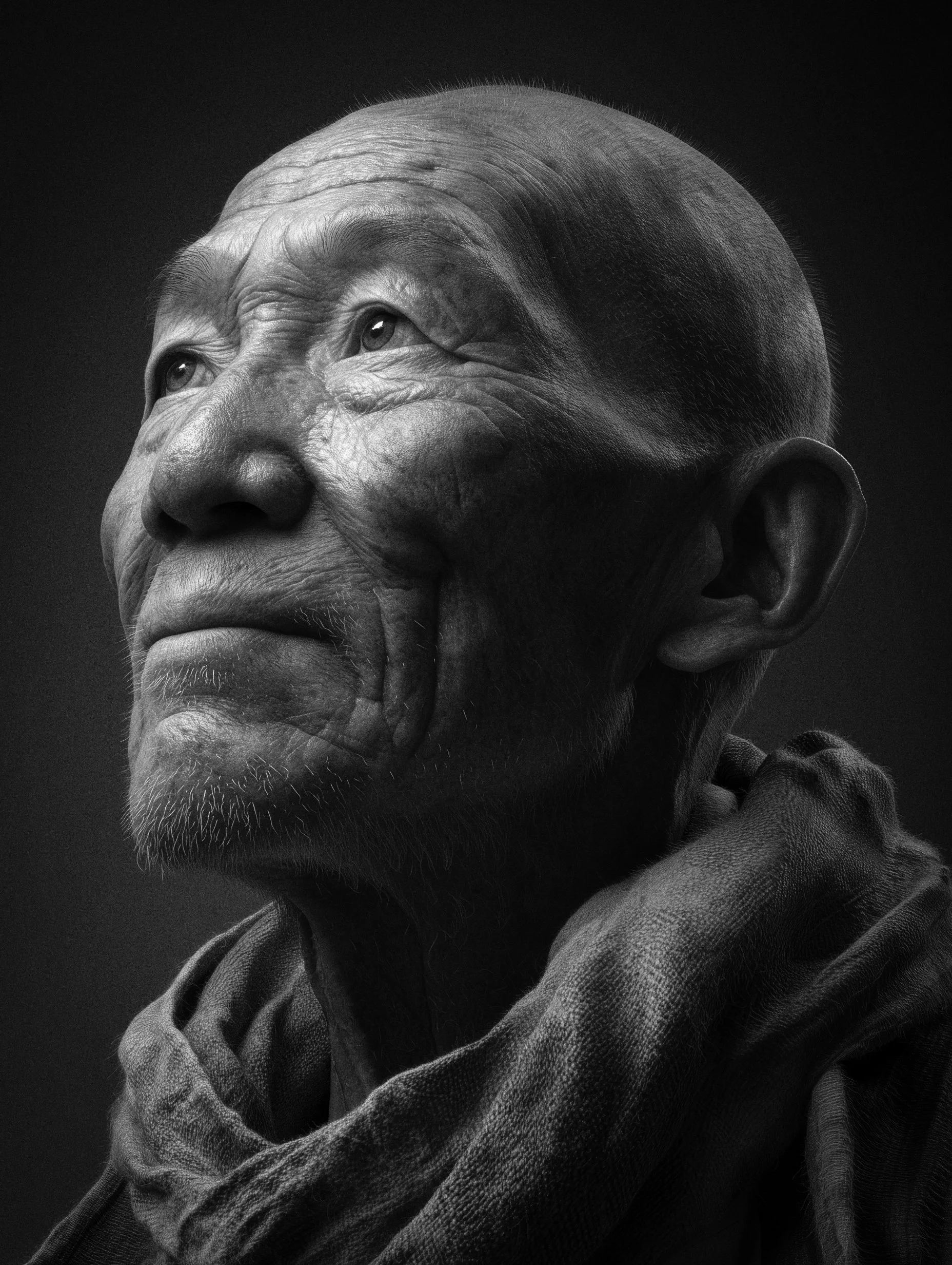 AI-generated photorealistic black and white portrait of an elderly man – The Faces of the Unknown by Richard Cawood