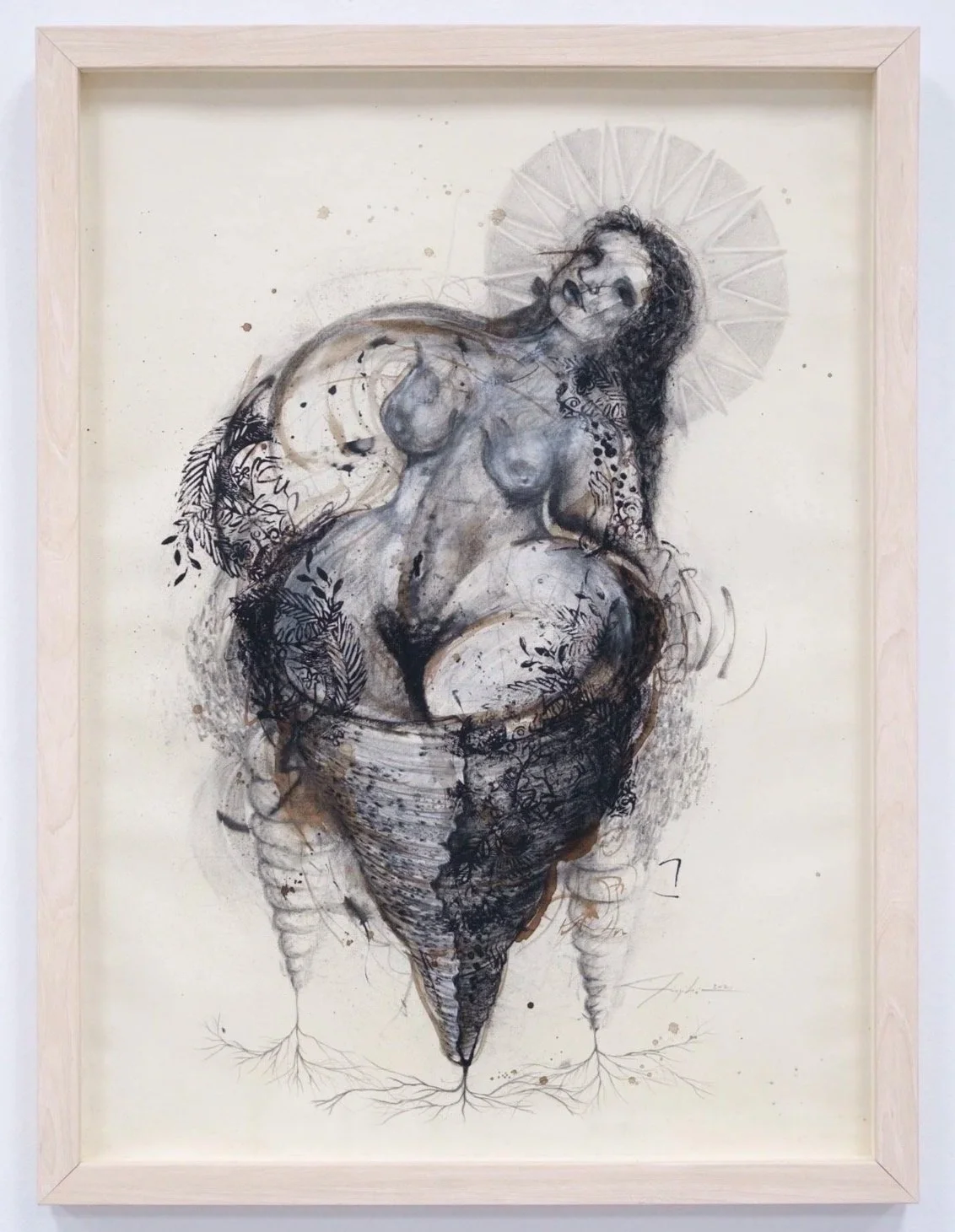 Diosa de la tierra #6. Angélica Rivera Reyes.	26x19". Dibujo medio mixto sobre papel,	2022.