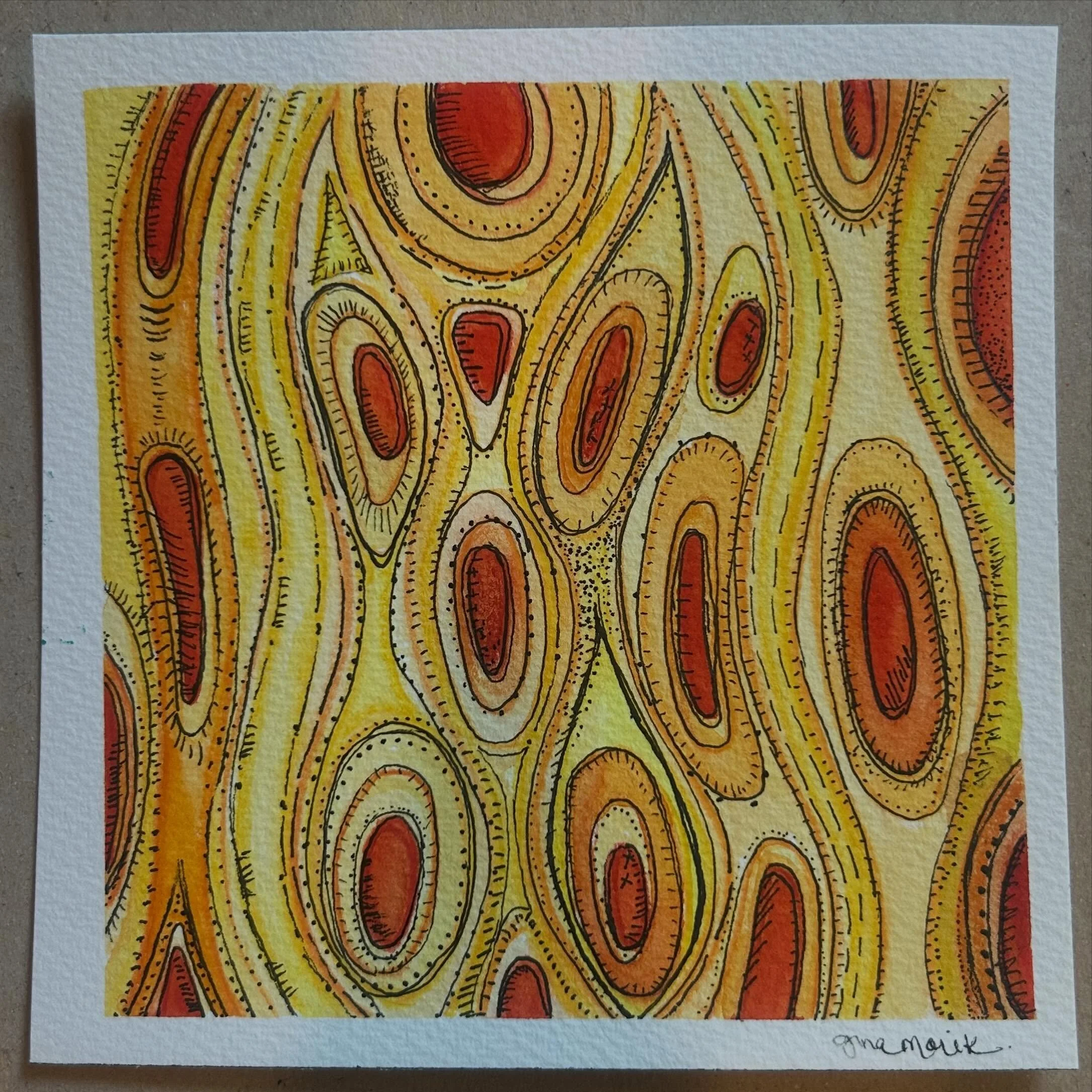 Watercolor and ink, 6&rdquo;x6&rdquo;, inspired by thoughts of #cellularregeneration #watercolorandink #micronpenart #derwentwatercolorpencils #watercolordesign