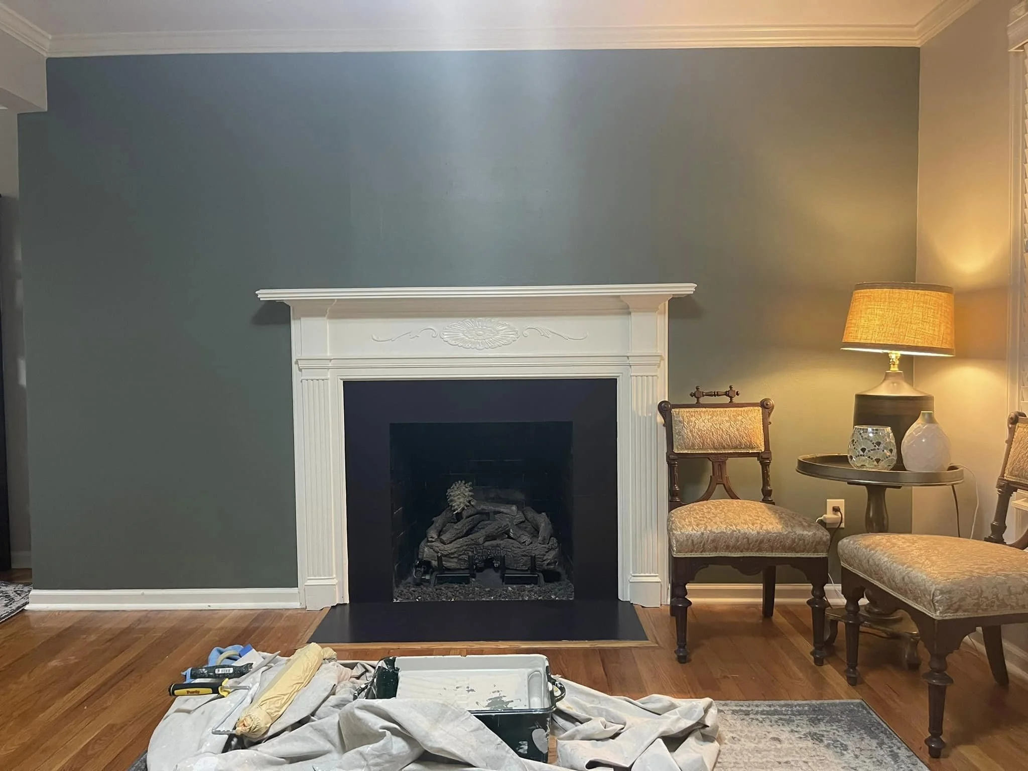 Painted Fireplace Tiles and Accent Wall