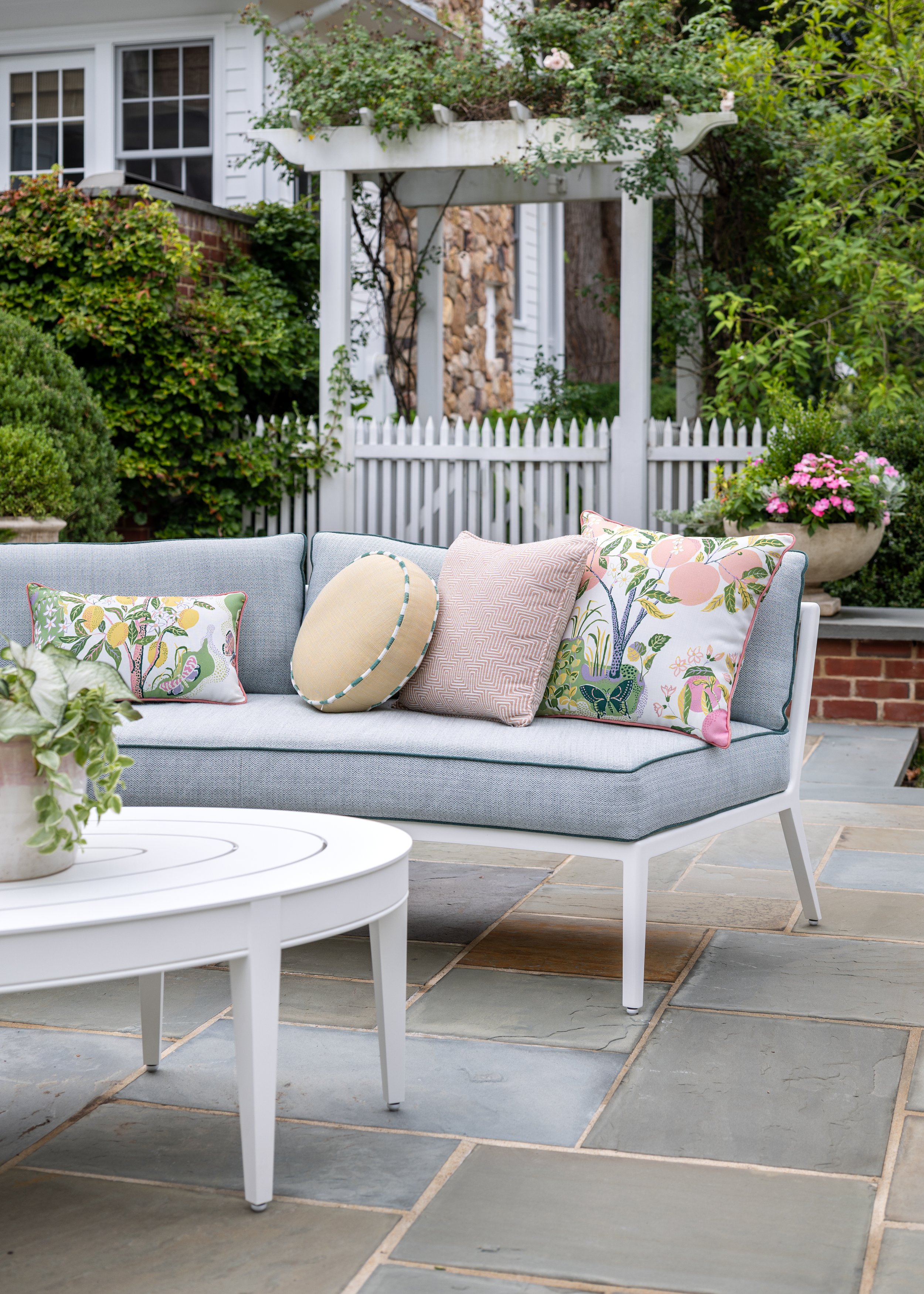 Curved outdoor lounge seating.