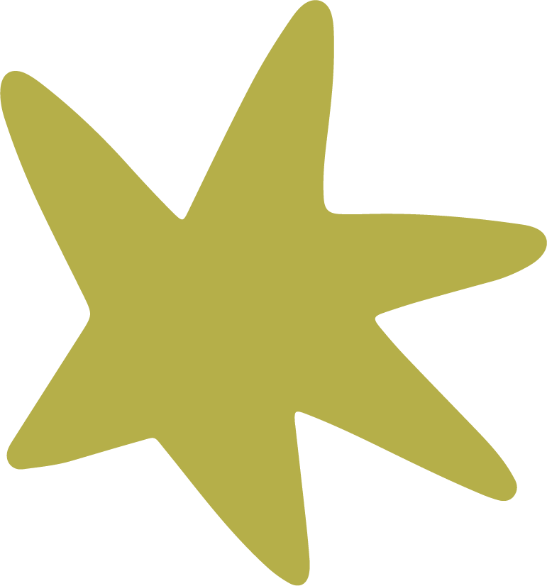 An abstract, irregular star shape in olive green on a black background.