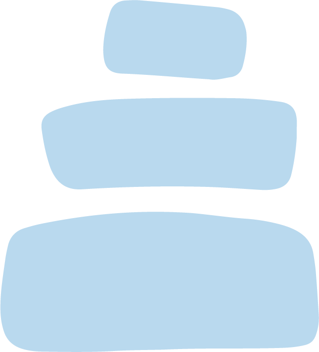 Outline of three stacked stones in shades of blue, representing balance or stability.