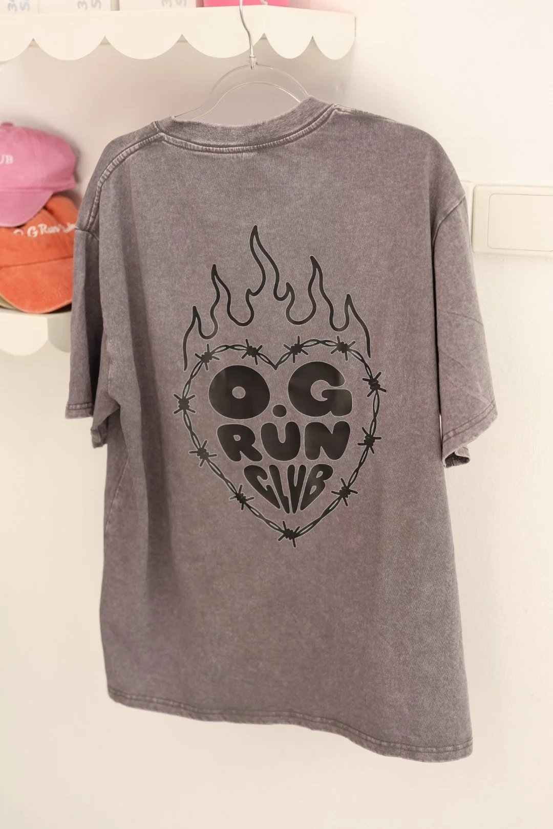 Back of the grey O.G Run Club oversized washed tee