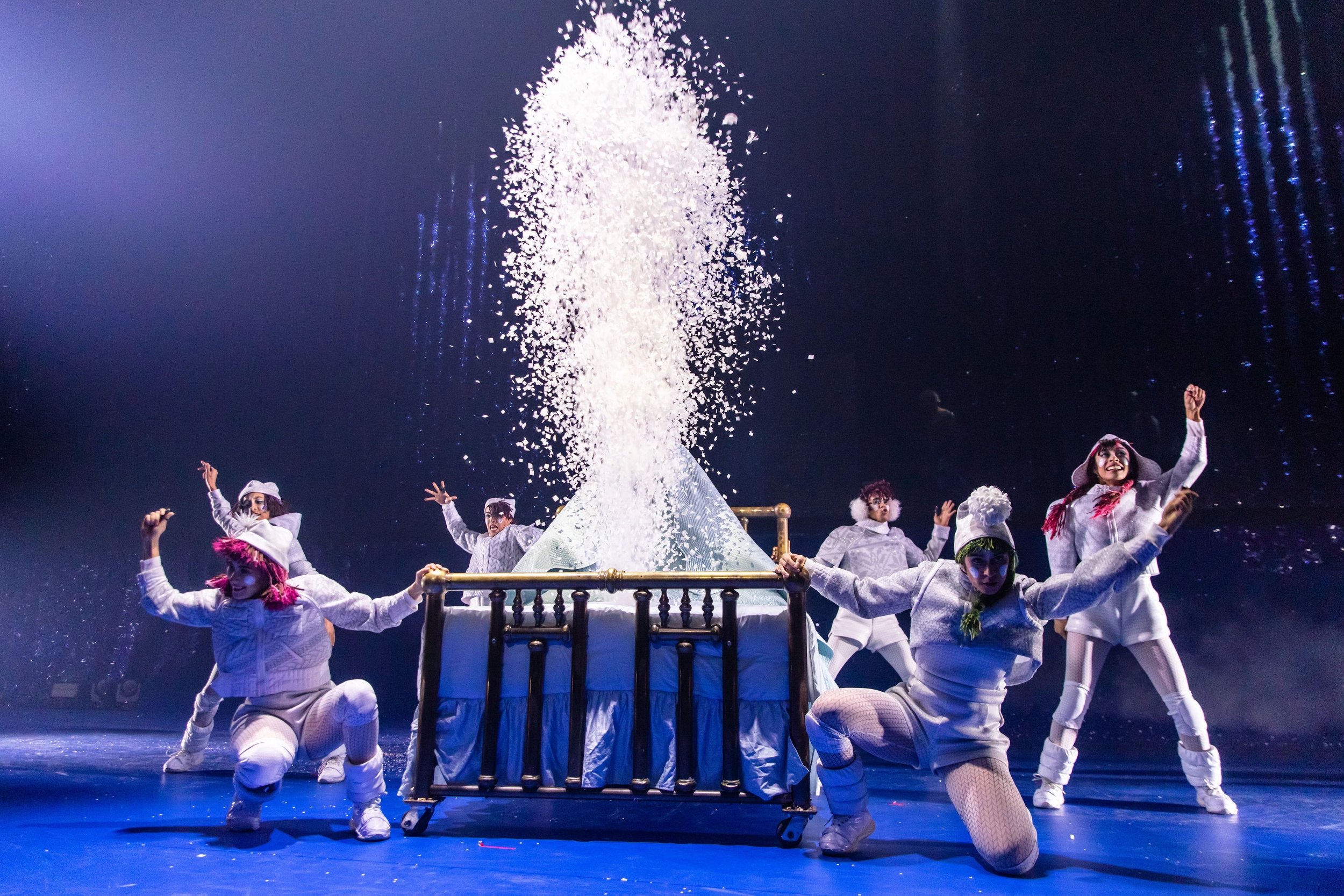 The winter elves at the start of the snowstorm; photo credit to Kyle Flubacker, MSG Entertainment