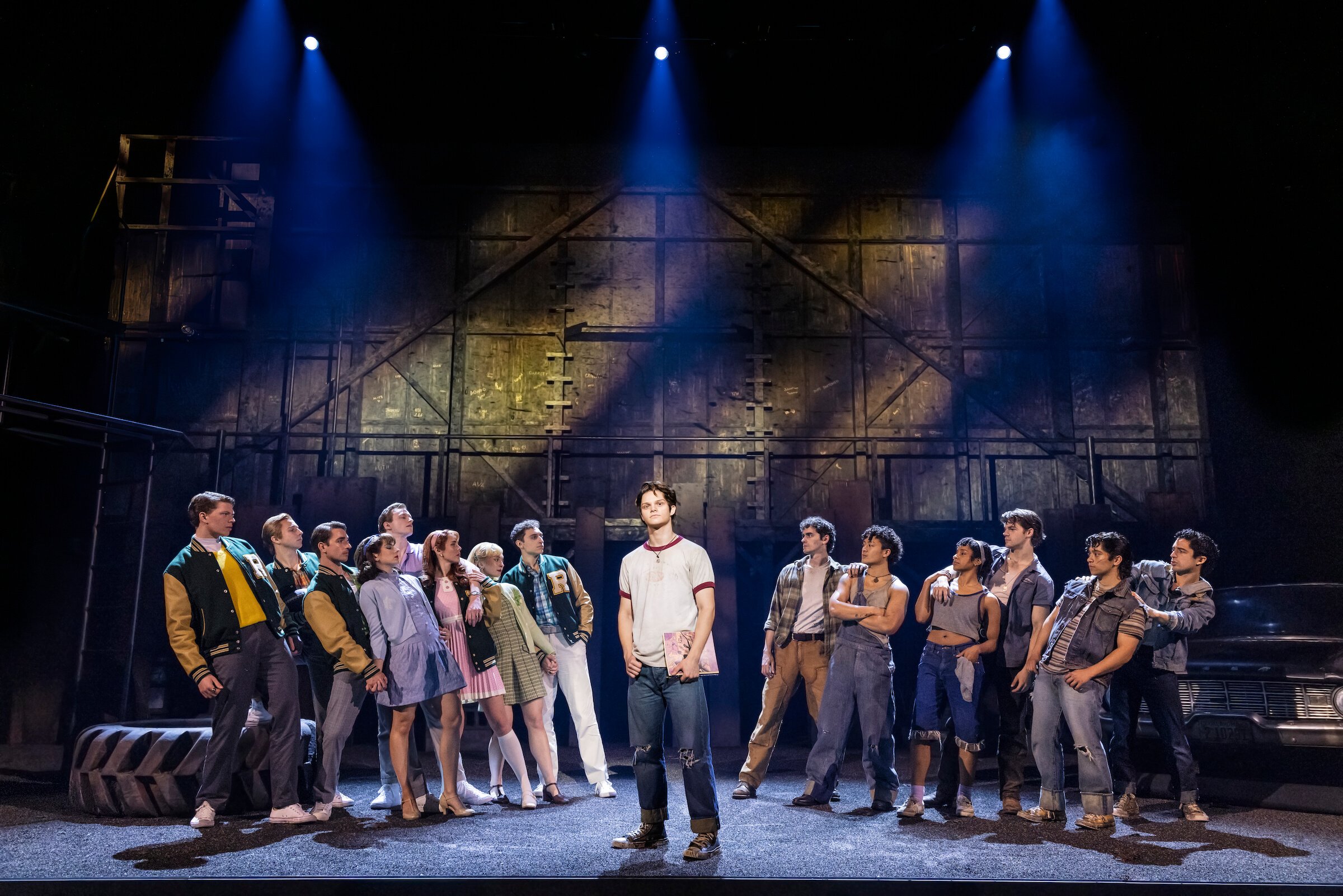  Nolan White (center) and  The Outsiders  North American Tour Company 