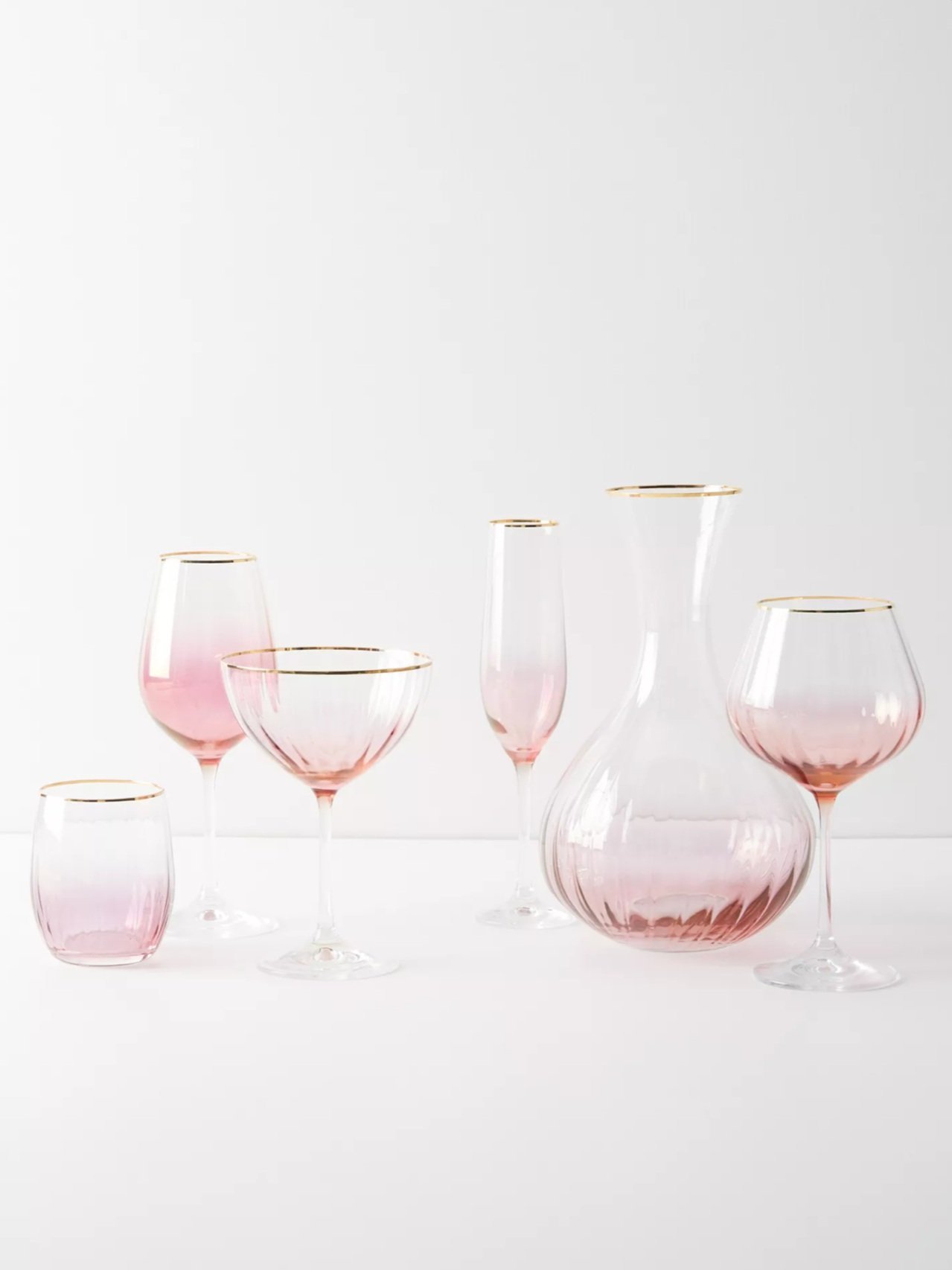 Waterfall Coupe Glasses, Set of 4 - Pink