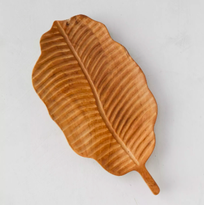 Teak Serving Platter, Wavy Leaf